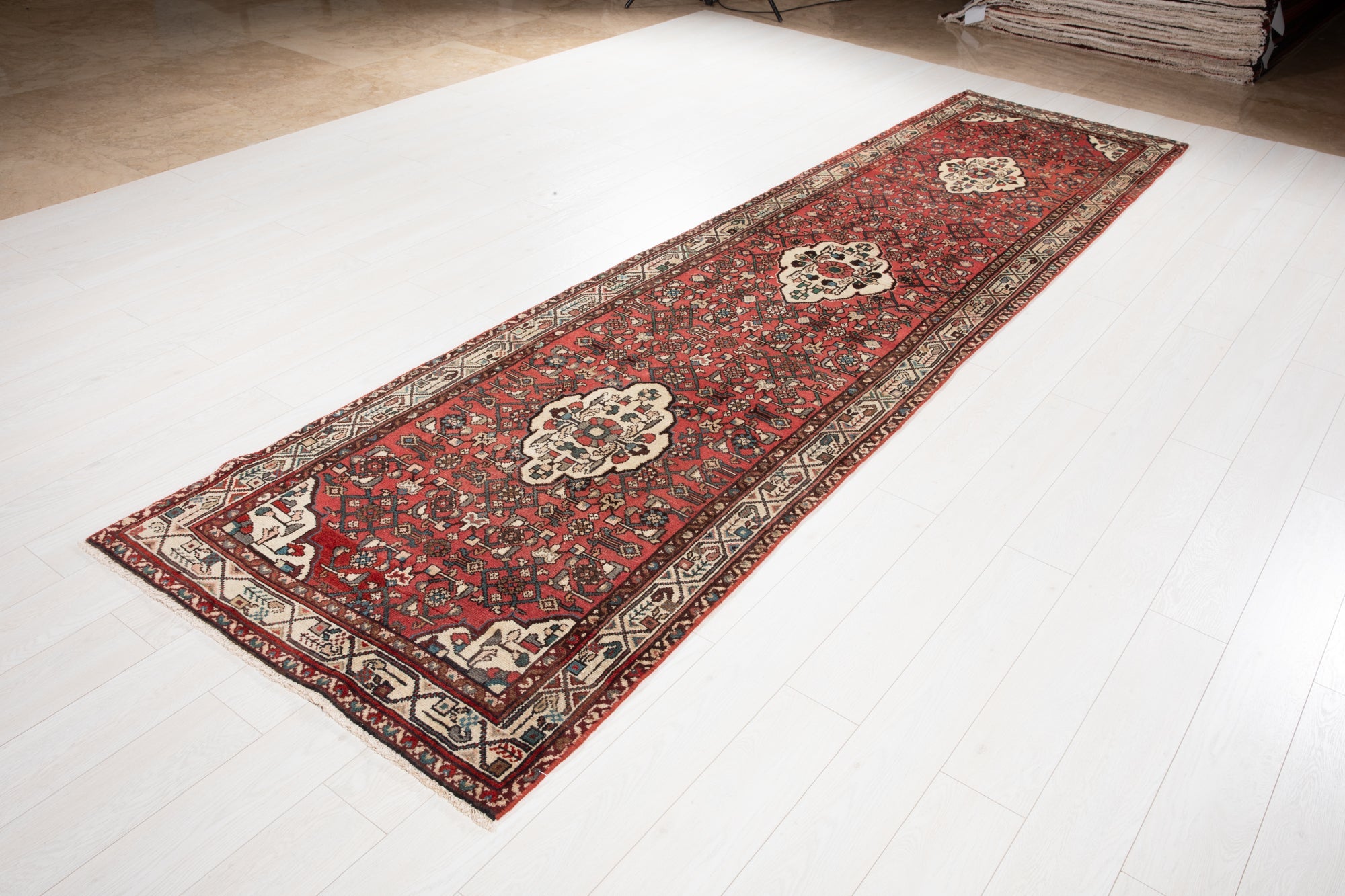 Hand-Knotted Vintage Wool Runner Rug – 12' 7" x 3' 4" (384 × 102 cm) - Yasi & Fara