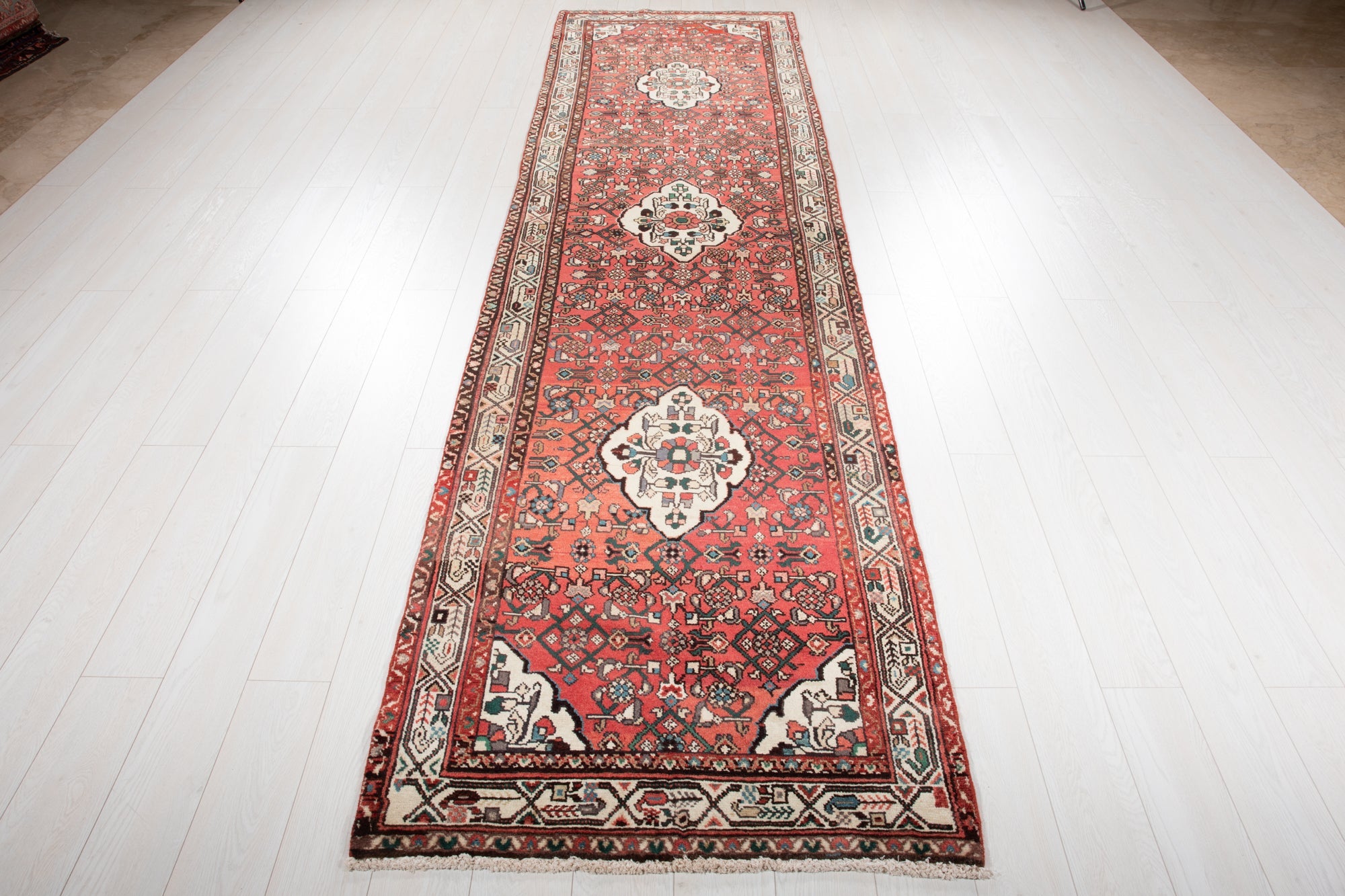 Hand-Knotted Vintage Wool Runner Rug – 12' 7" x 3' 4" (384 × 102 cm) - Yasi & Fara