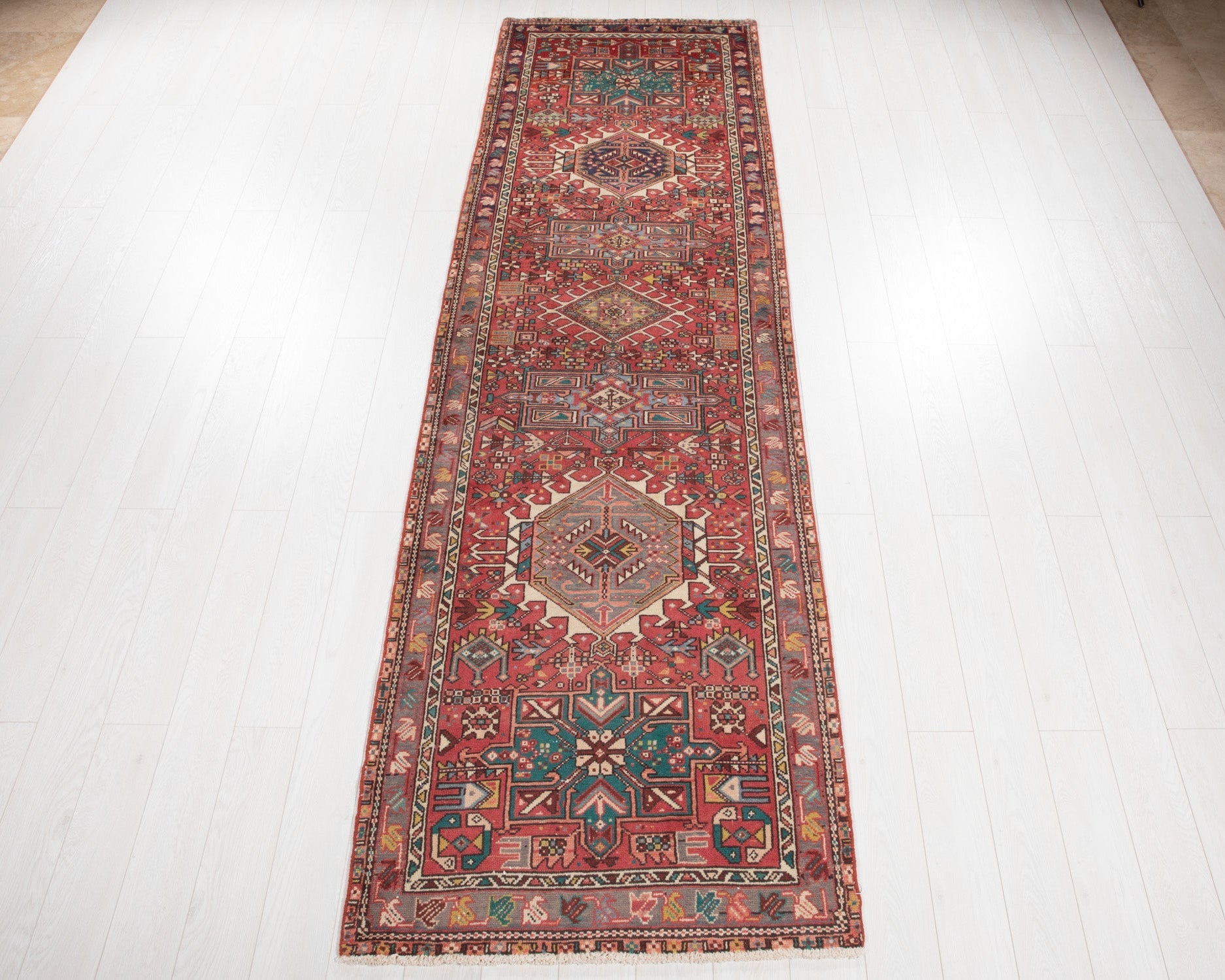 Hand-Knotted Vintage Wool Runner Rug – 11' 6" x 3' 3" (350 × 100 cm) - Yasi & Fara