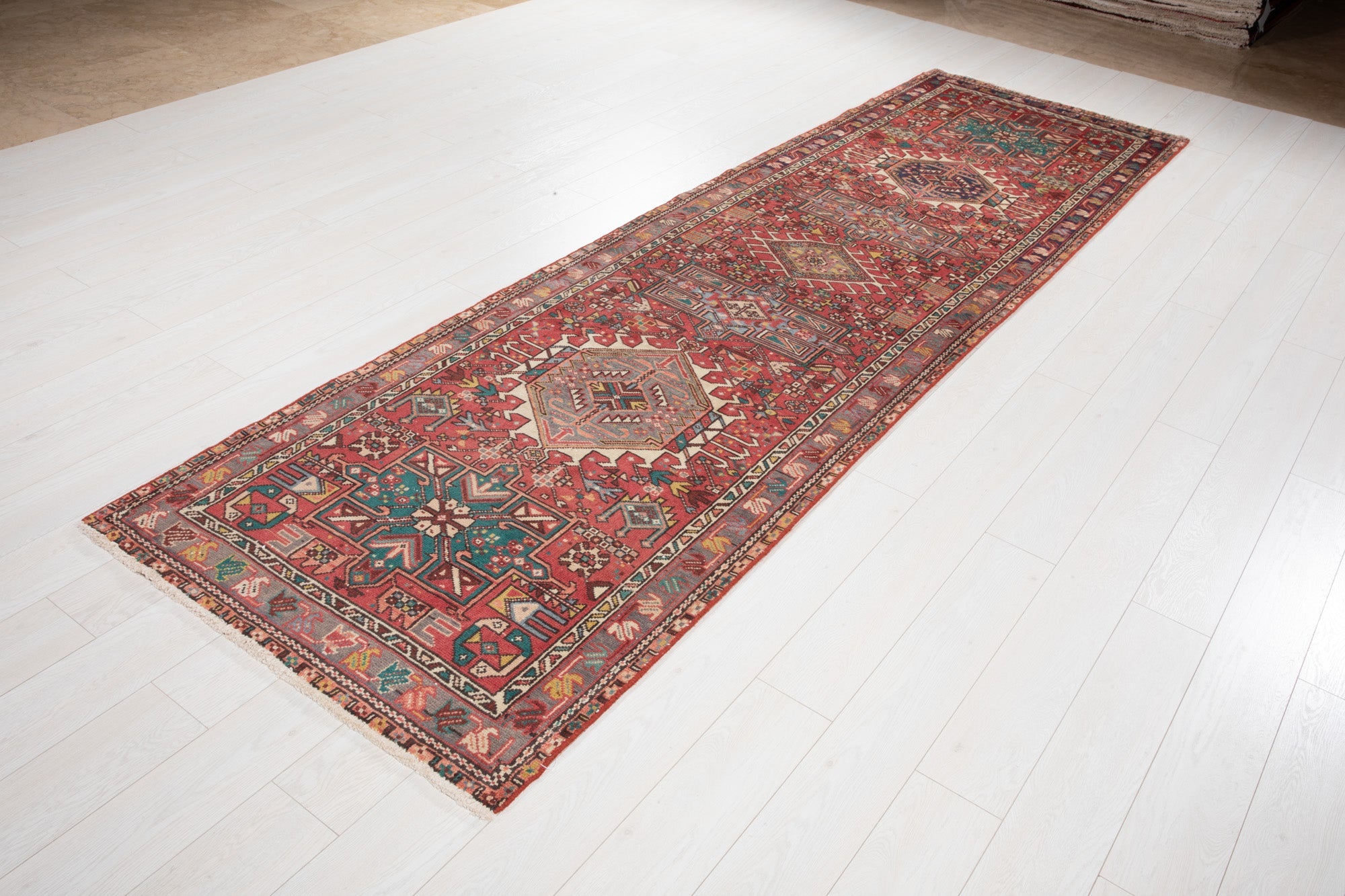 Hand-Knotted Vintage Wool Runner Rug – 11' 6" x 3' 3" (350 × 100 cm) - Yasi & Fara