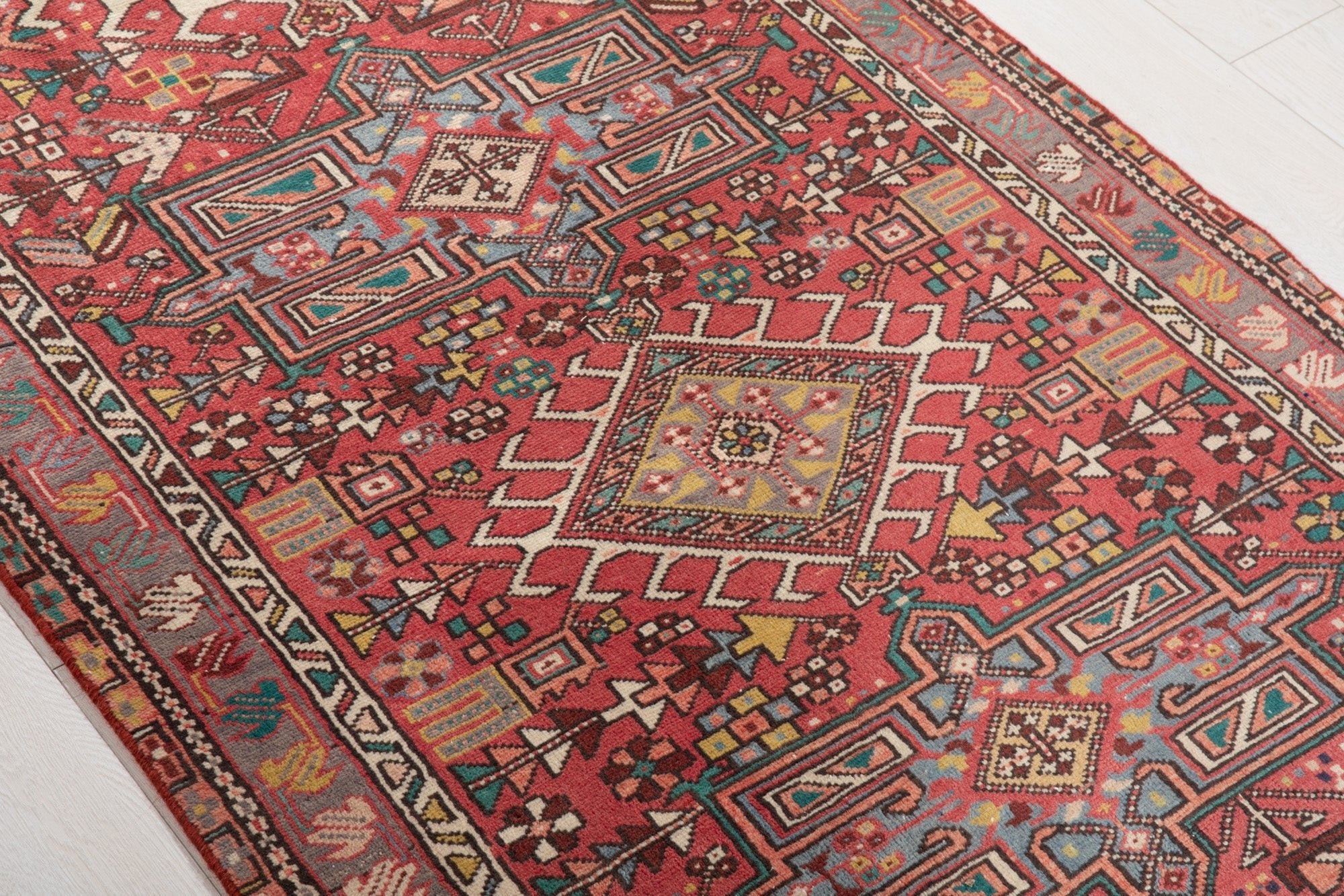 Hand-Knotted Vintage Wool Runner Rug – 11' 6" x 3' 3" (350 × 100 cm) - Yasi & Fara