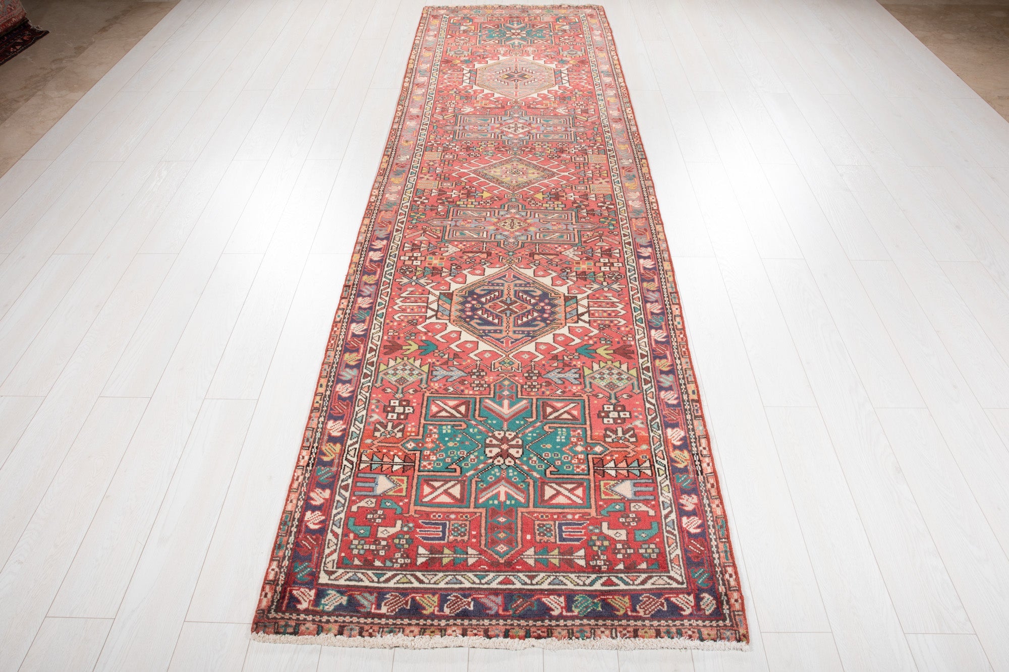Hand-Knotted Vintage Wool Runner Rug – 11' 6" x 3' 3" (350 × 100 cm) - Yasi & Fara