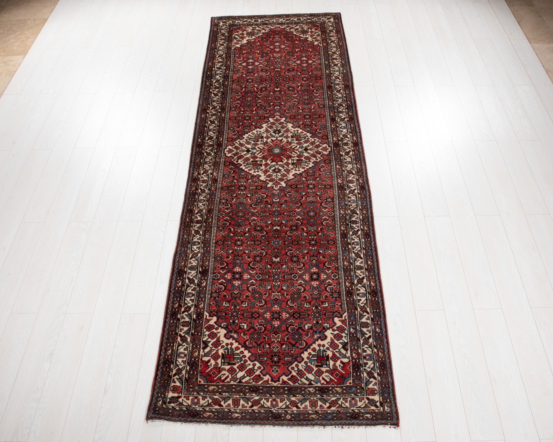 Hand-Knotted Vintage Wool Runner Rug – 11' 1" x 3' 7" (339 × 110 cm) - Yasi & Fara