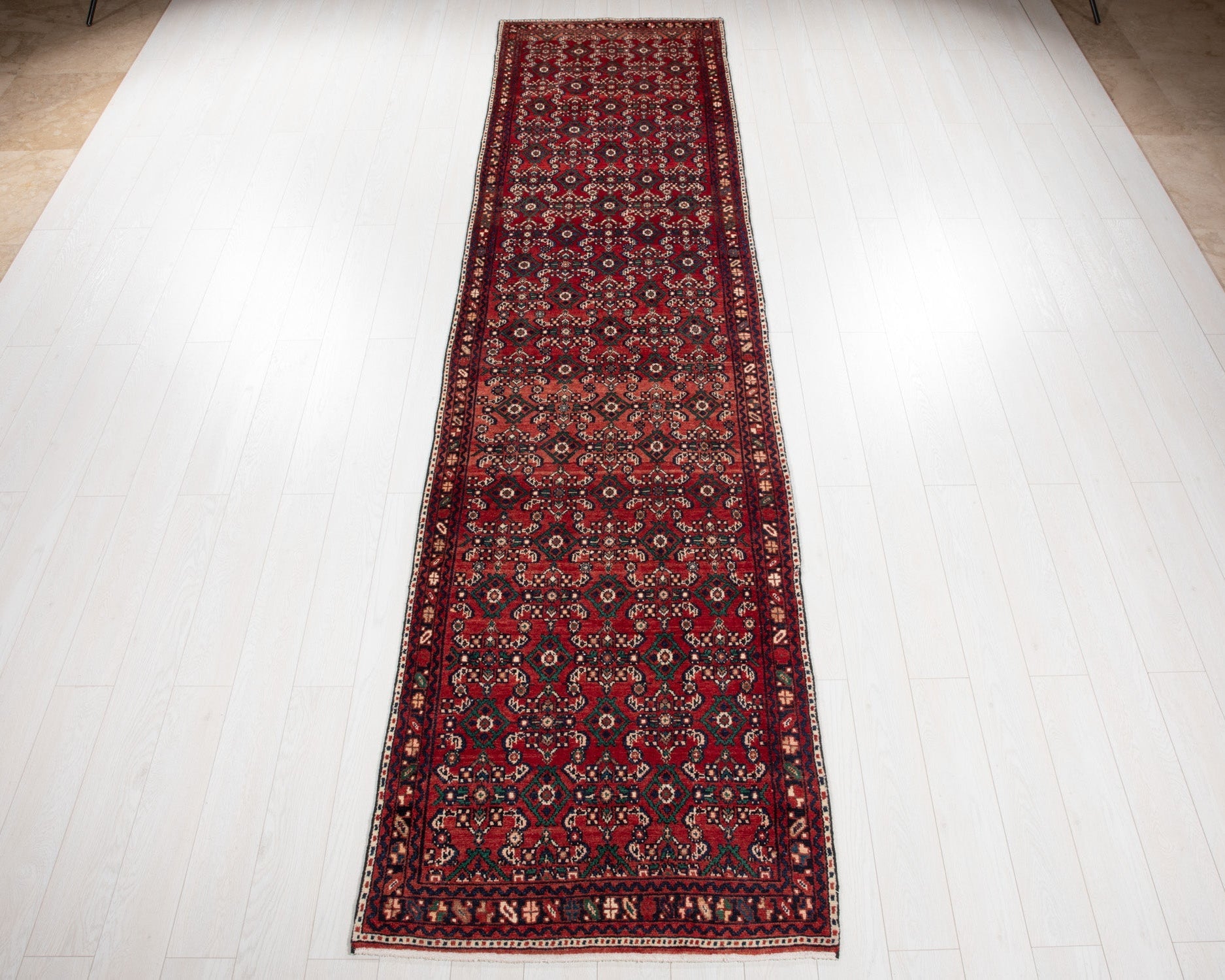 Hand-Knotted Vintage Wool Runner Rug – 12' 10" x 3' 3" (391 × 99 cm) - Yasi & Fara