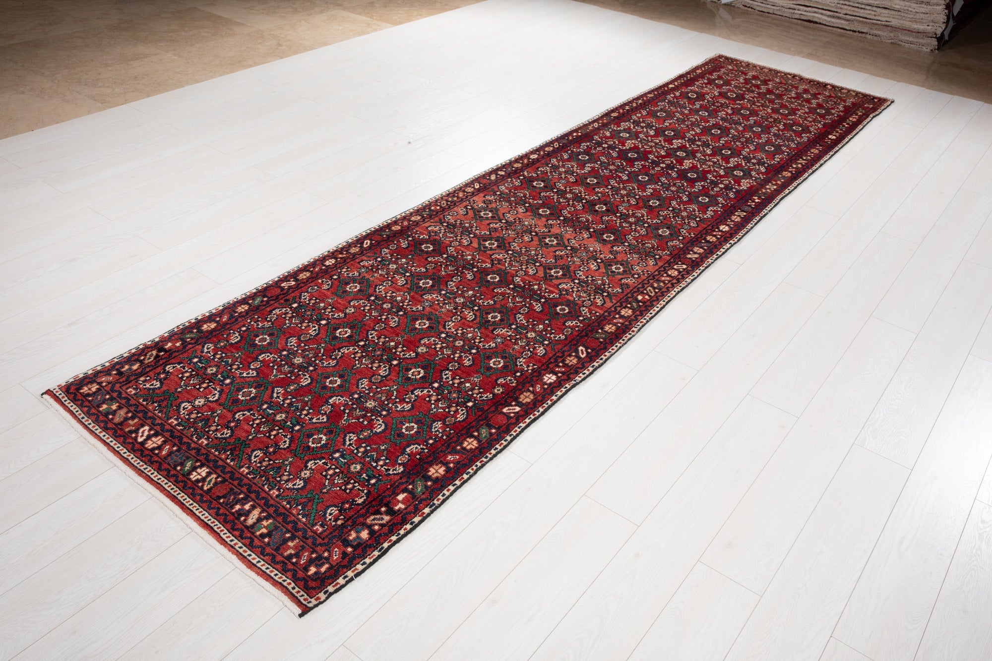 Hand-Knotted Vintage Wool Runner Rug – 12' 10" x 3' 3" (391 × 99 cm) - Yasi & Fara