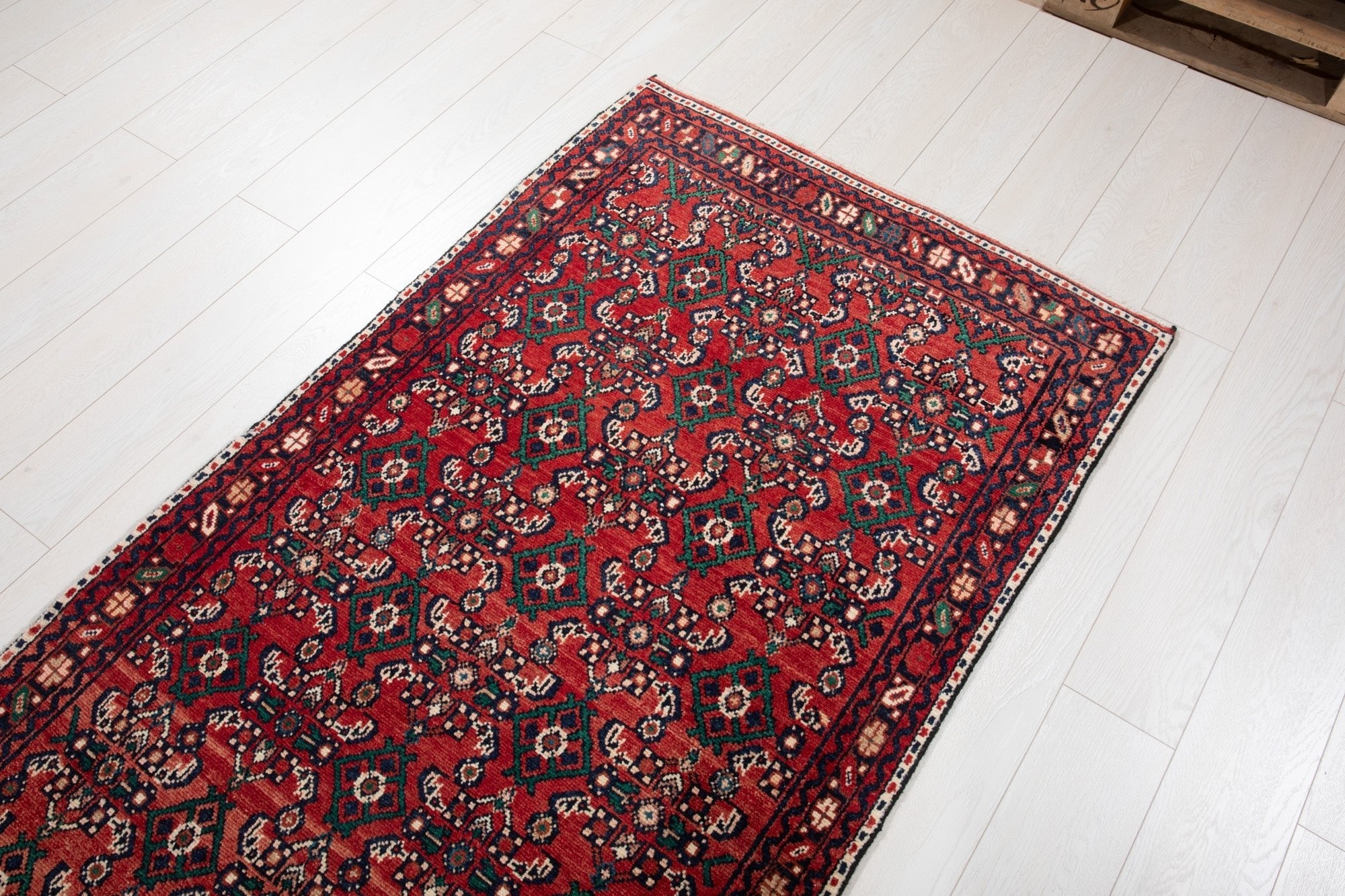 Hand-Knotted Vintage Wool Runner Rug – 12' 10" x 3' 3" (391 × 99 cm) - Yasi & Fara
