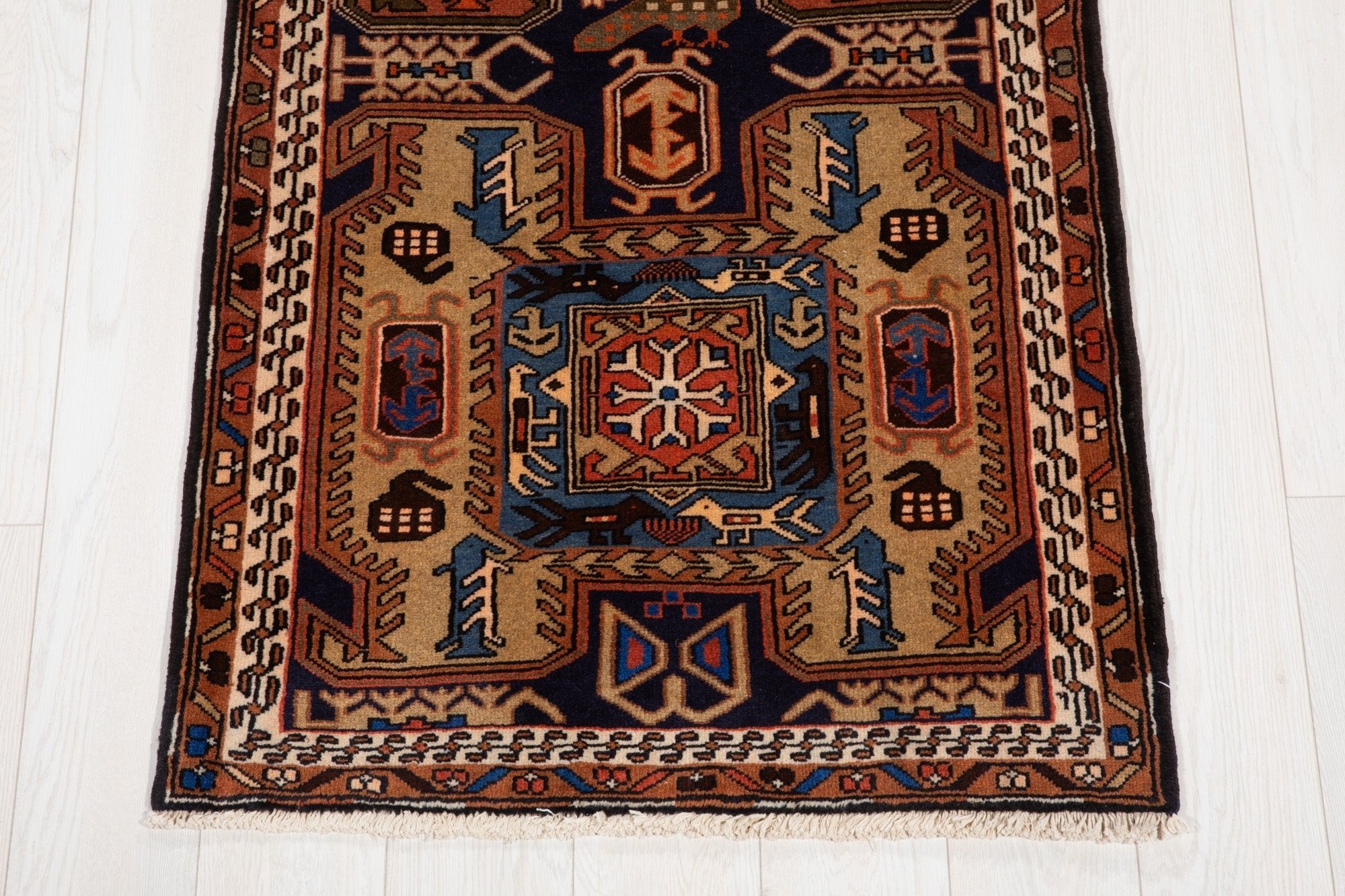 Hand-Knotted Vintage Wool Runner Rug – 10' 7" x 2' 7" (323 × 80 cm) - Yasi & Fara