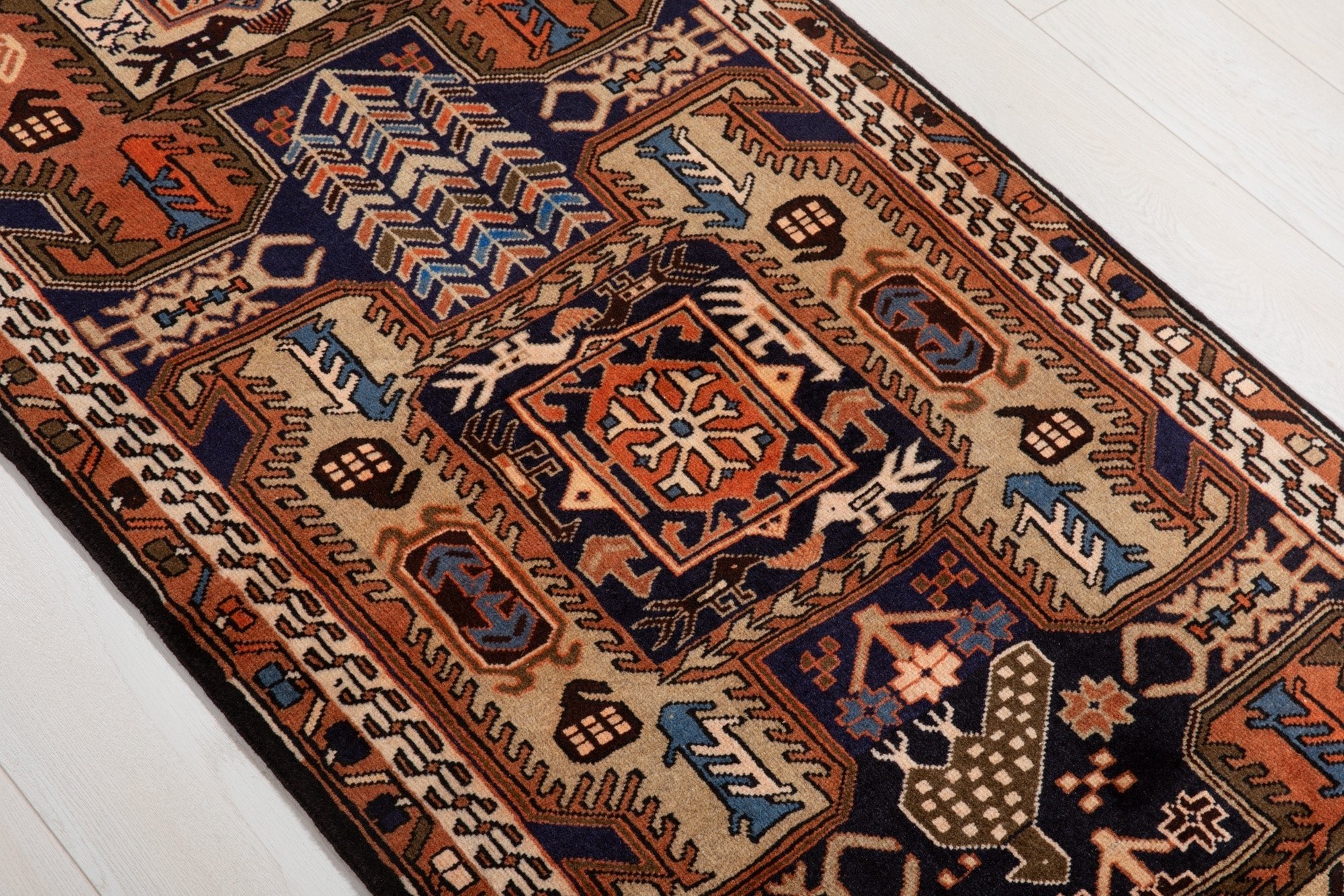 Hand-Knotted Vintage Wool Runner Rug – 10' 7" x 2' 7" (323 × 80 cm) - Yasi & Fara