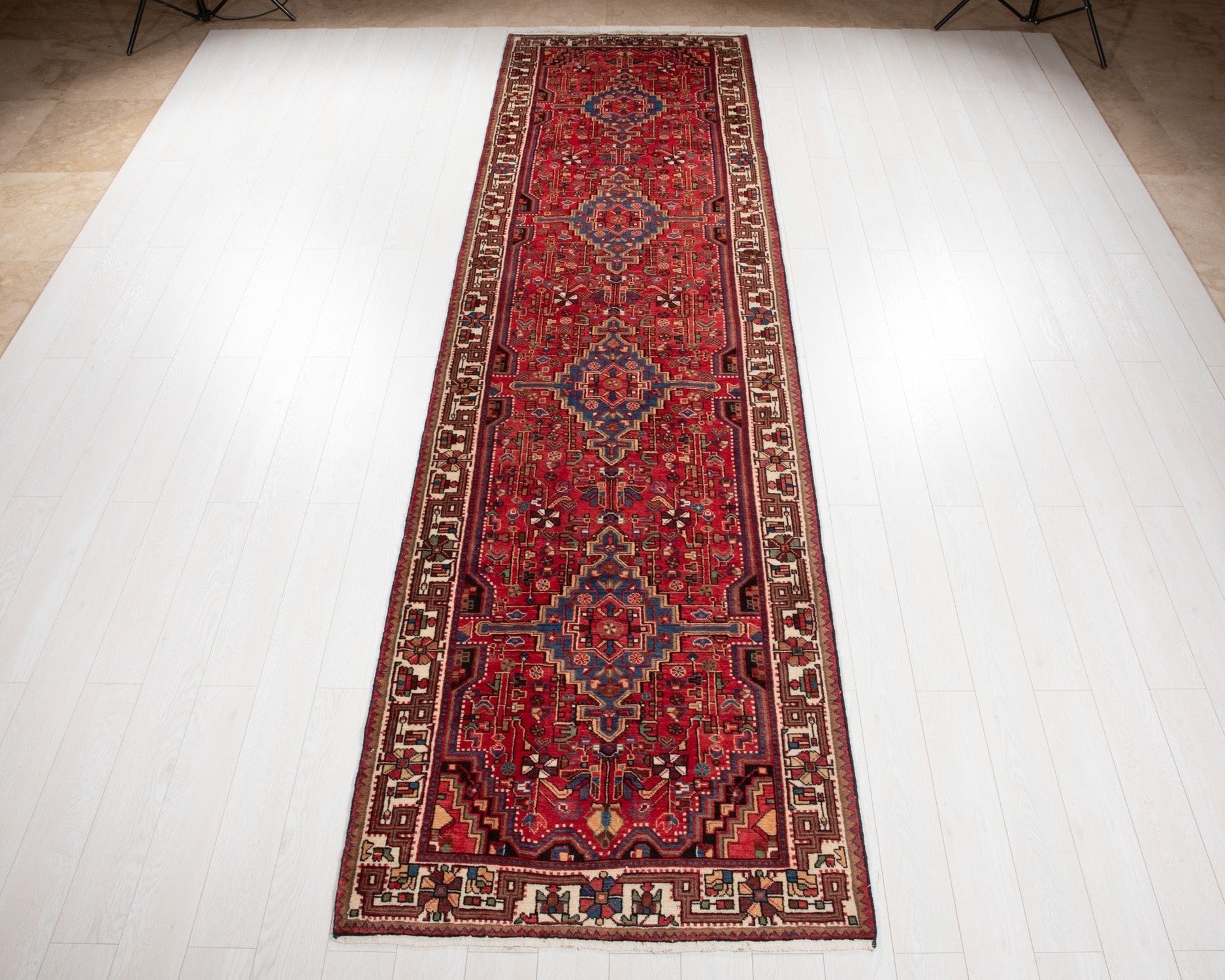 Hand-Knotted Vintage Wool Runner Rug – 13' 6" x 3' 8" (412 × 113 cm) - Yasi & Fara