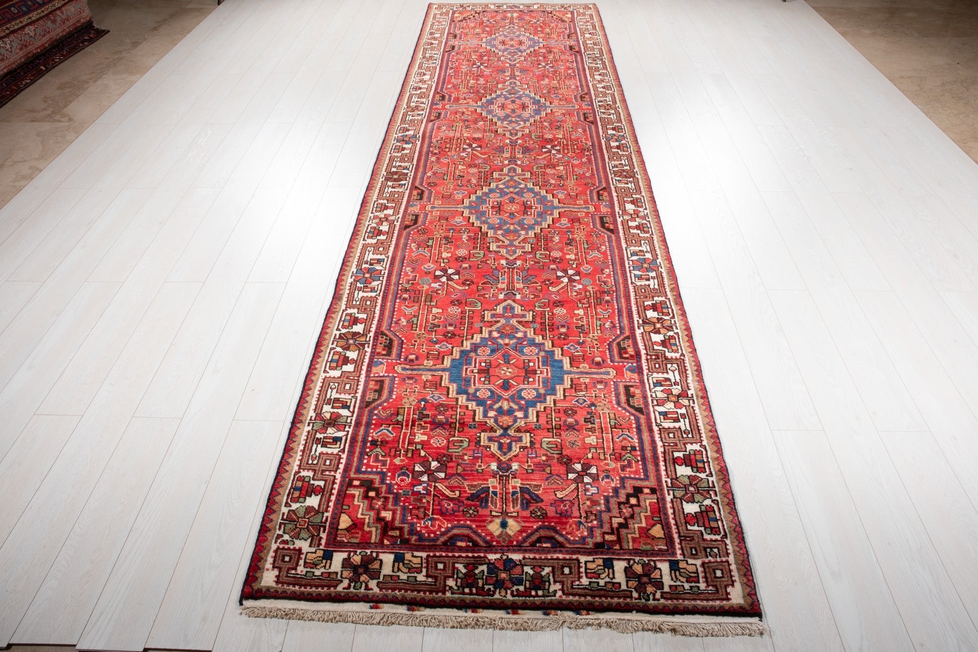 Hand-Knotted Vintage Wool Runner Rug – 13' 6" x 3' 8" (412 × 113 cm) - Yasi & Fara