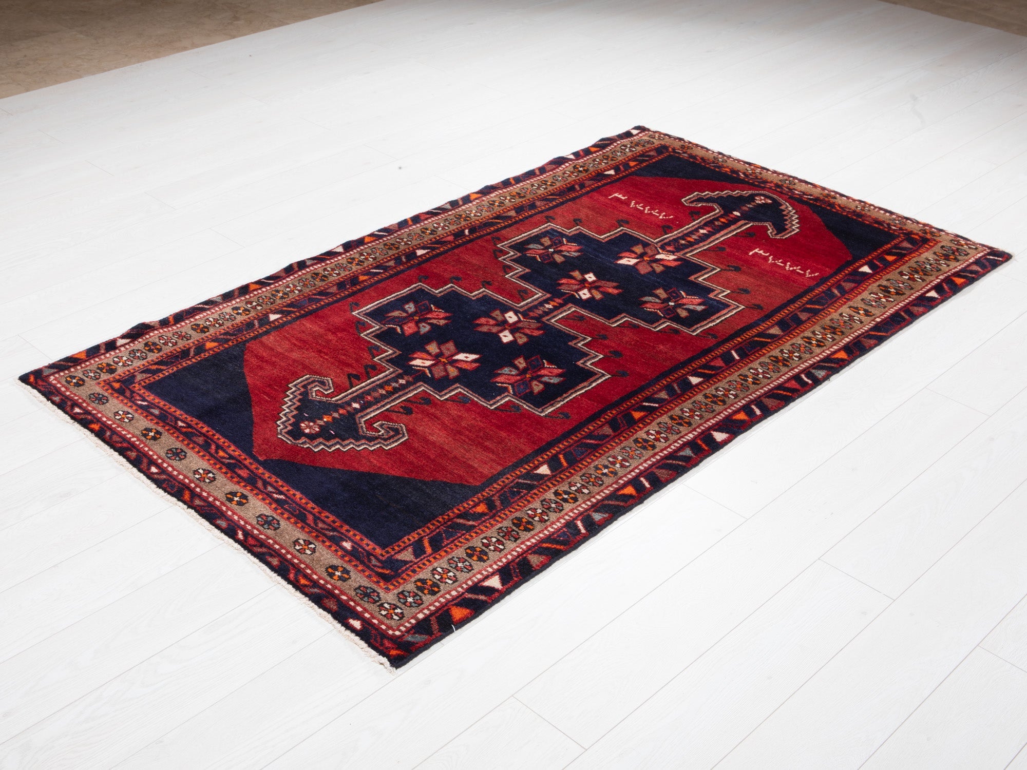 Hand-Knotted Vintage Wool Area Rug – 6' 7" x 3' 9" (200 x 114 cm) - Yasi & Fara