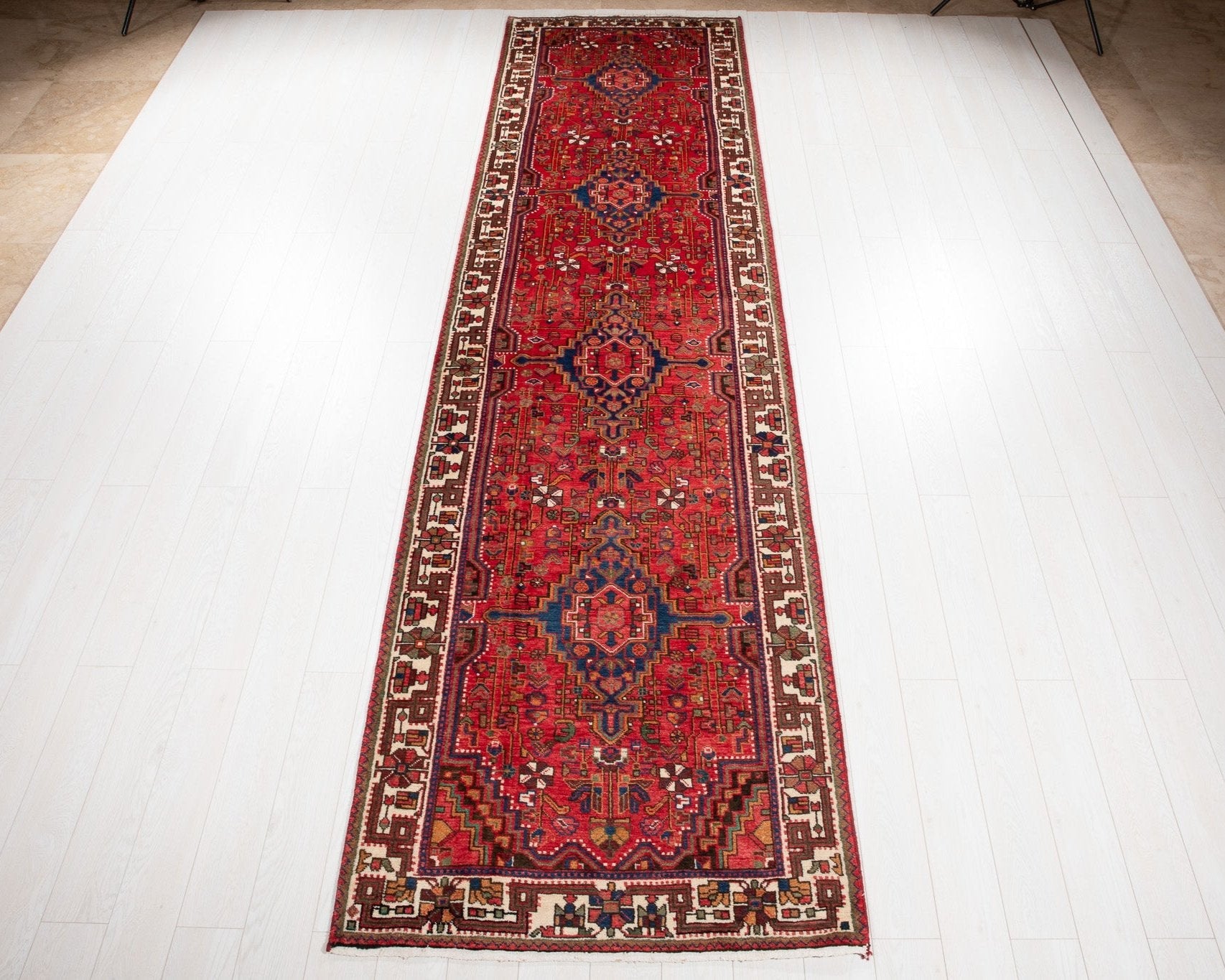 Hand-Knotted Vintage Wool Area Rug – 13' 8" x 3' 8" (417 x 111 cm) - Yasi & Fara