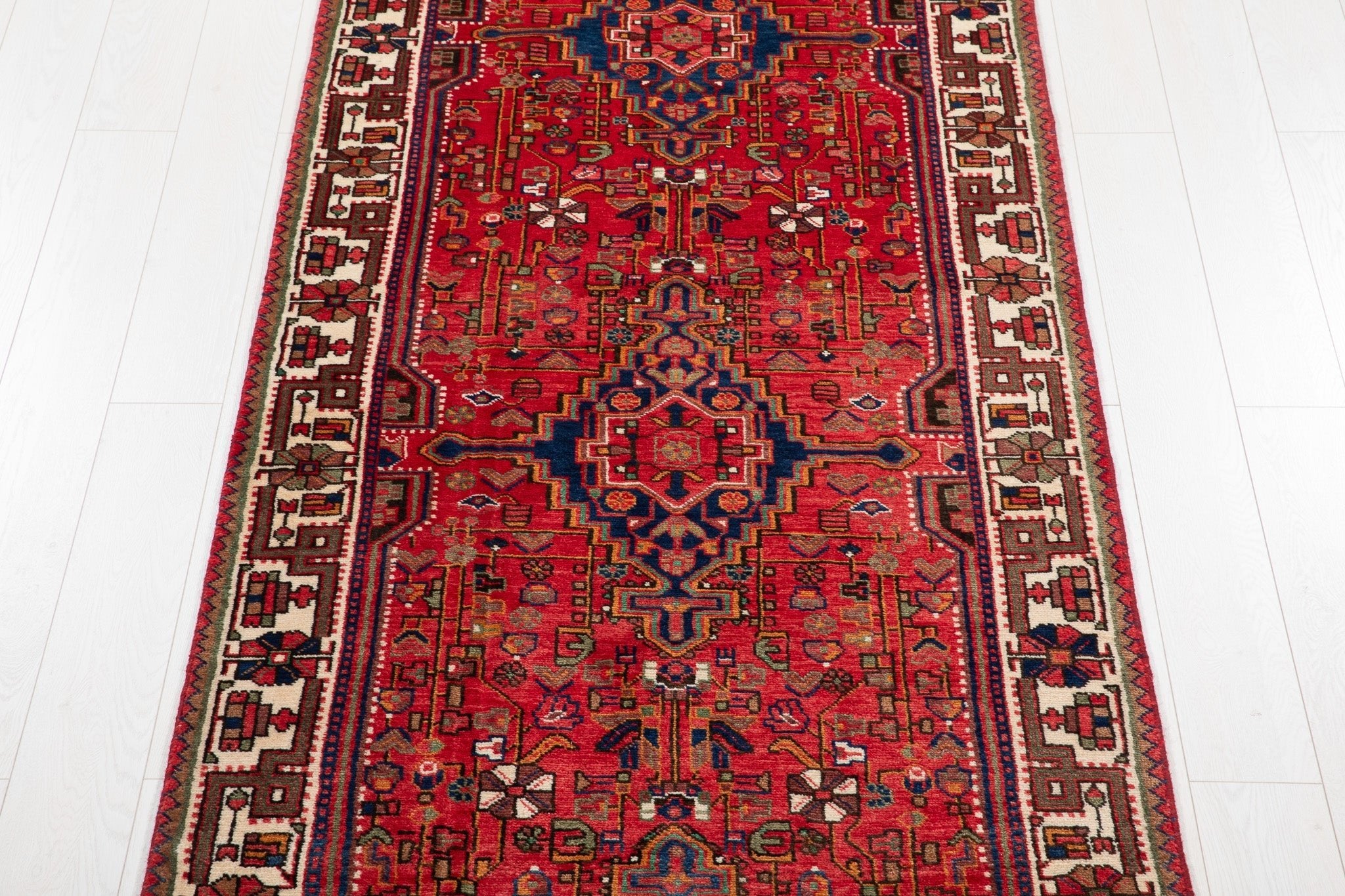 Hand-Knotted Vintage Wool Area Rug – 13' 8" x 3' 8" (417 x 111 cm) - Yasi & Fara