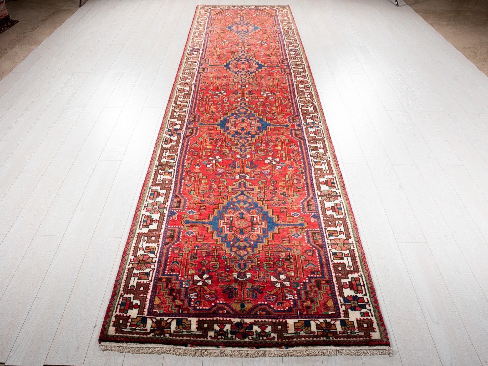 Hand-Knotted Vintage Wool Area Rug – 13' 8" x 3' 8" (417 x 111 cm) - Yasi & Fara