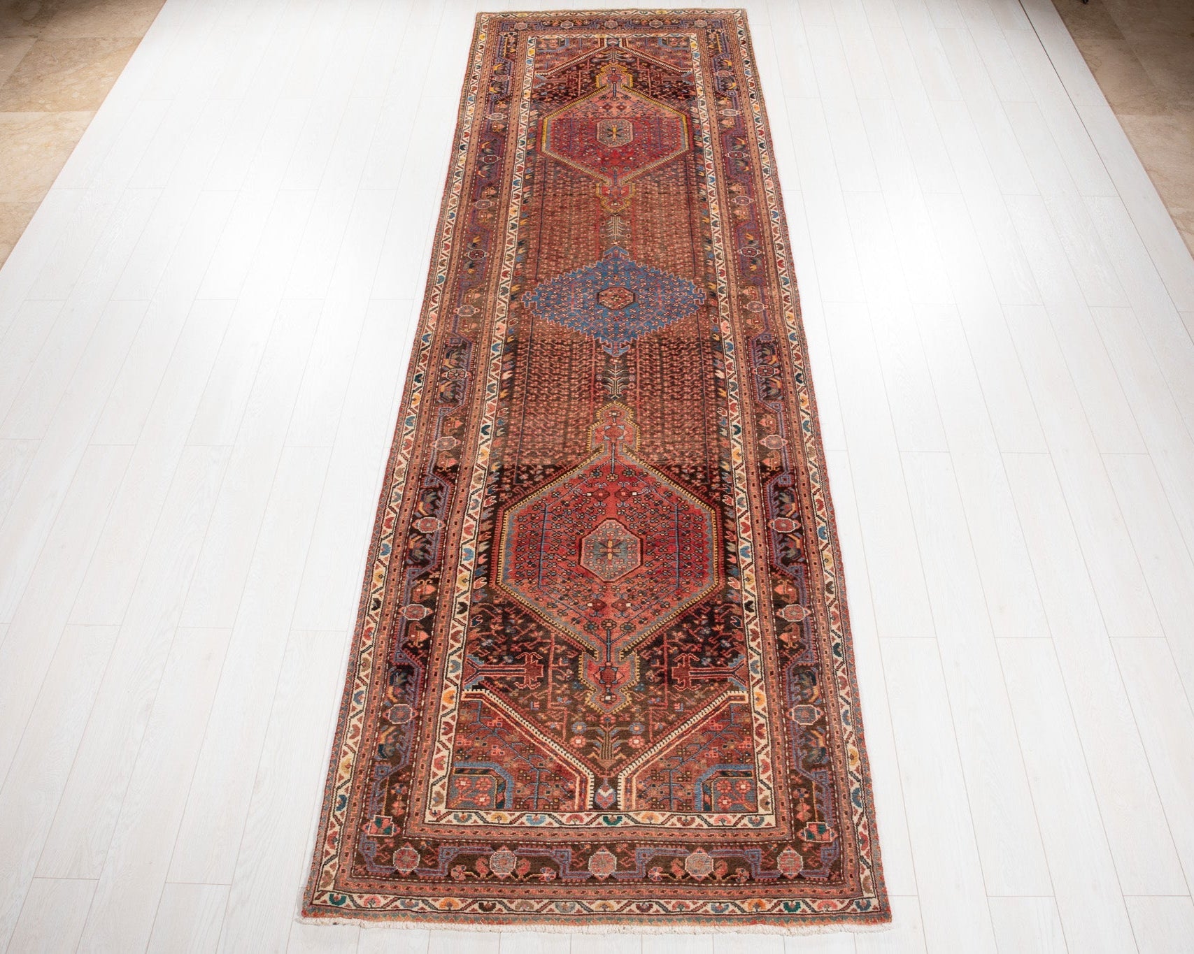 Hand-Knotted Vintage Wool Runner Rug – 12' 6" x 4' (382 x 121 cm) - Yasi & Fara