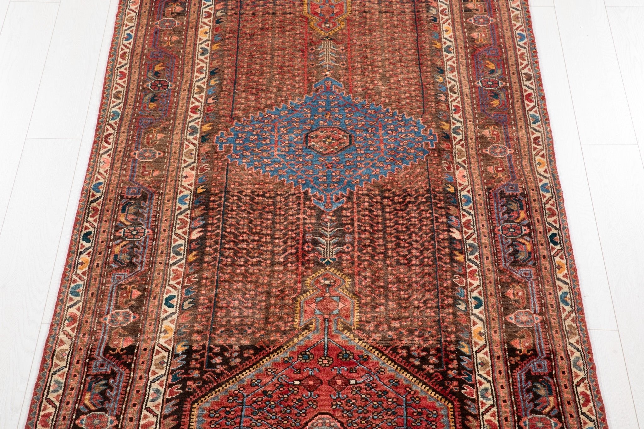 Hand-Knotted Vintage Wool Runner Rug – 12' 6" x 4' (382 x 121 cm) - Yasi & Fara
