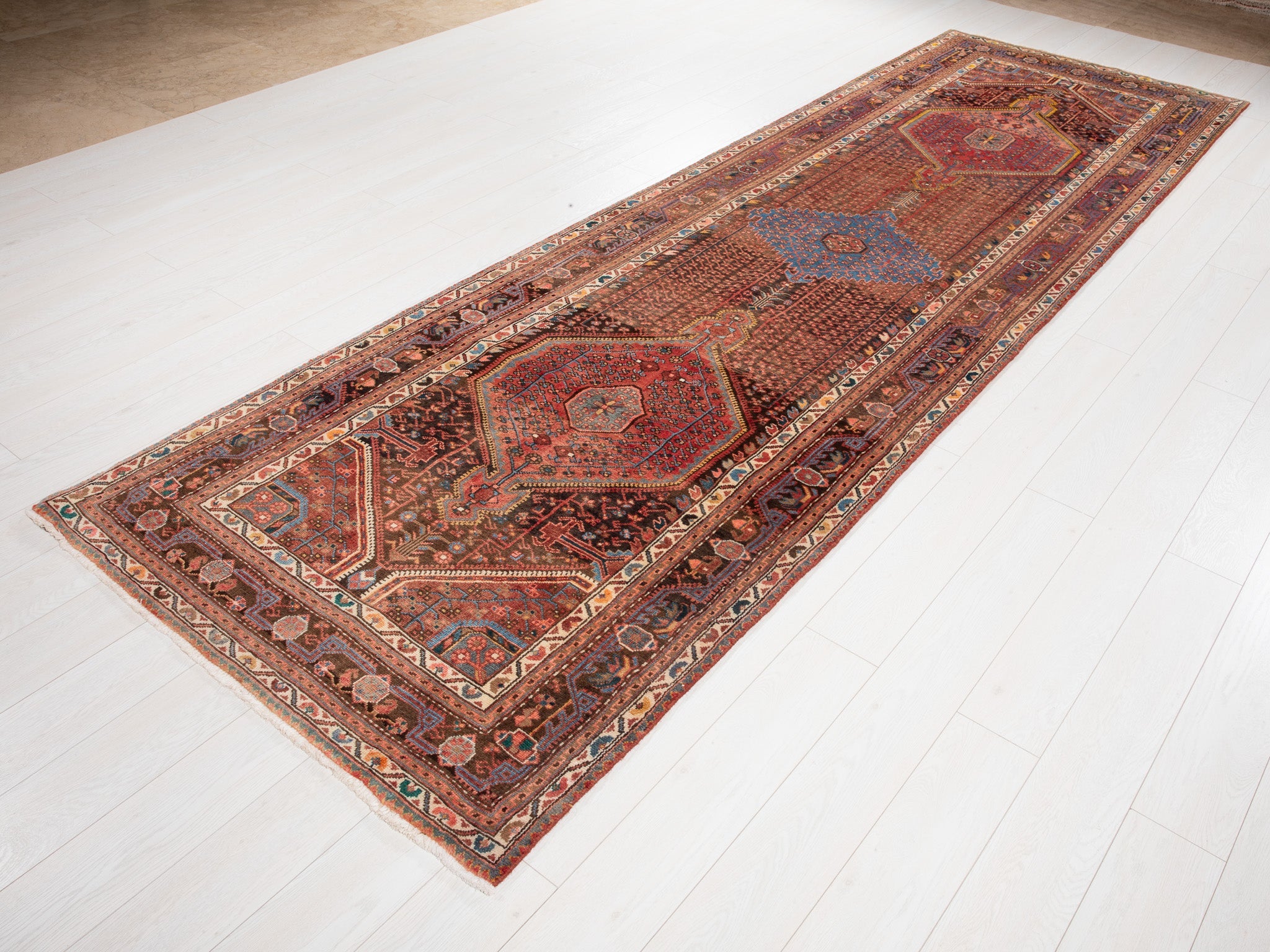 Hand-Knotted Vintage Wool Runner Rug – 12' 6" x 4' (382 x 121 cm) - Yasi & Fara