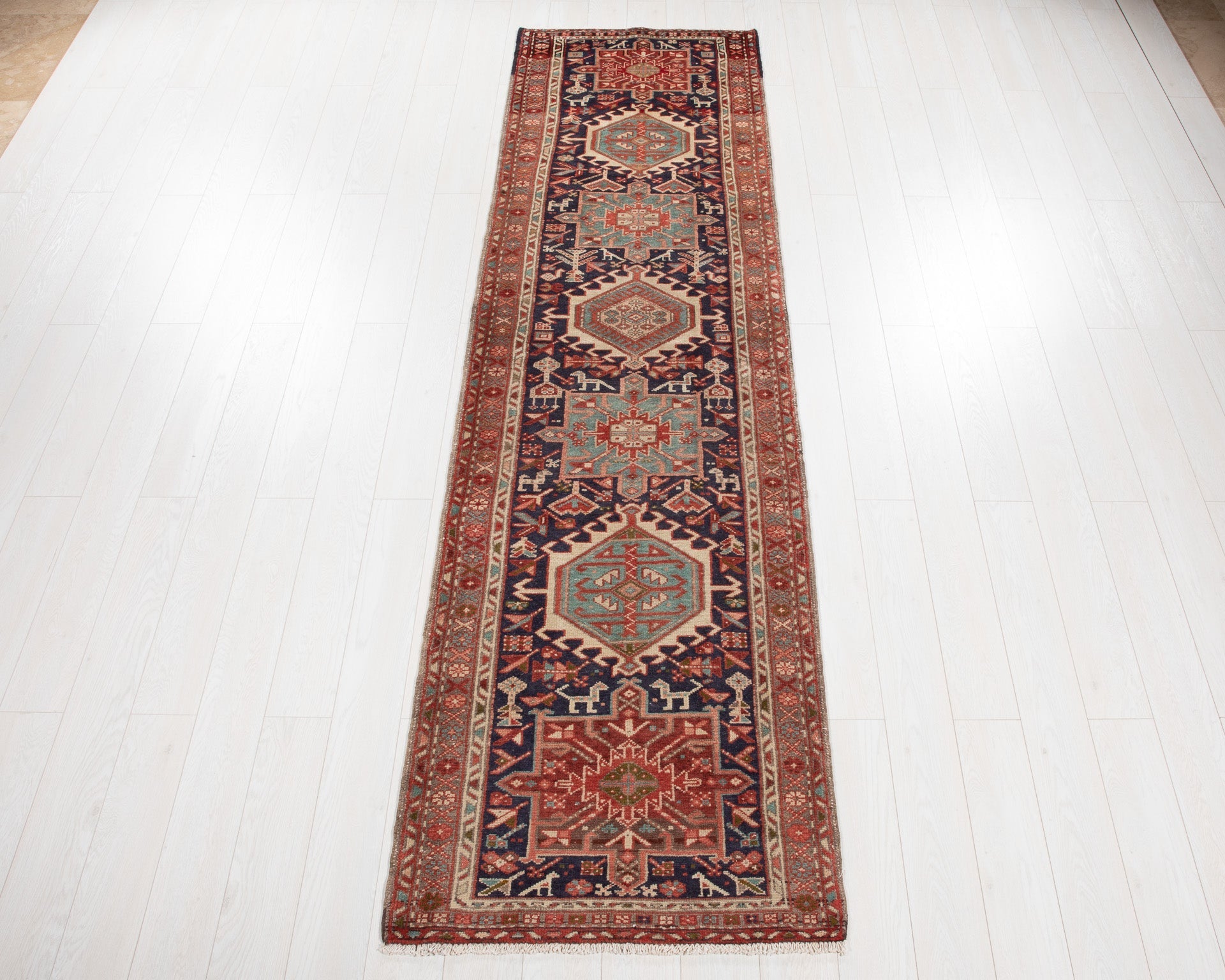 Hand-Knotted Vintage Wool Runner Rug – 10' 9" x 2' 10" (327 x 87 cm) - Yasi & Fara