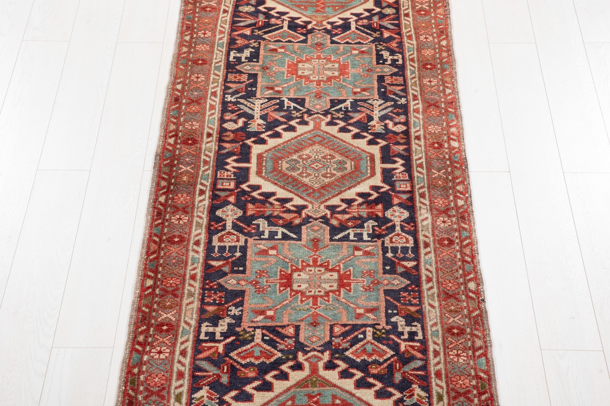 Hand-Knotted Vintage Wool Runner Rug – 10' 9" x 2' 10" (327 x 87 cm) - Yasi & Fara