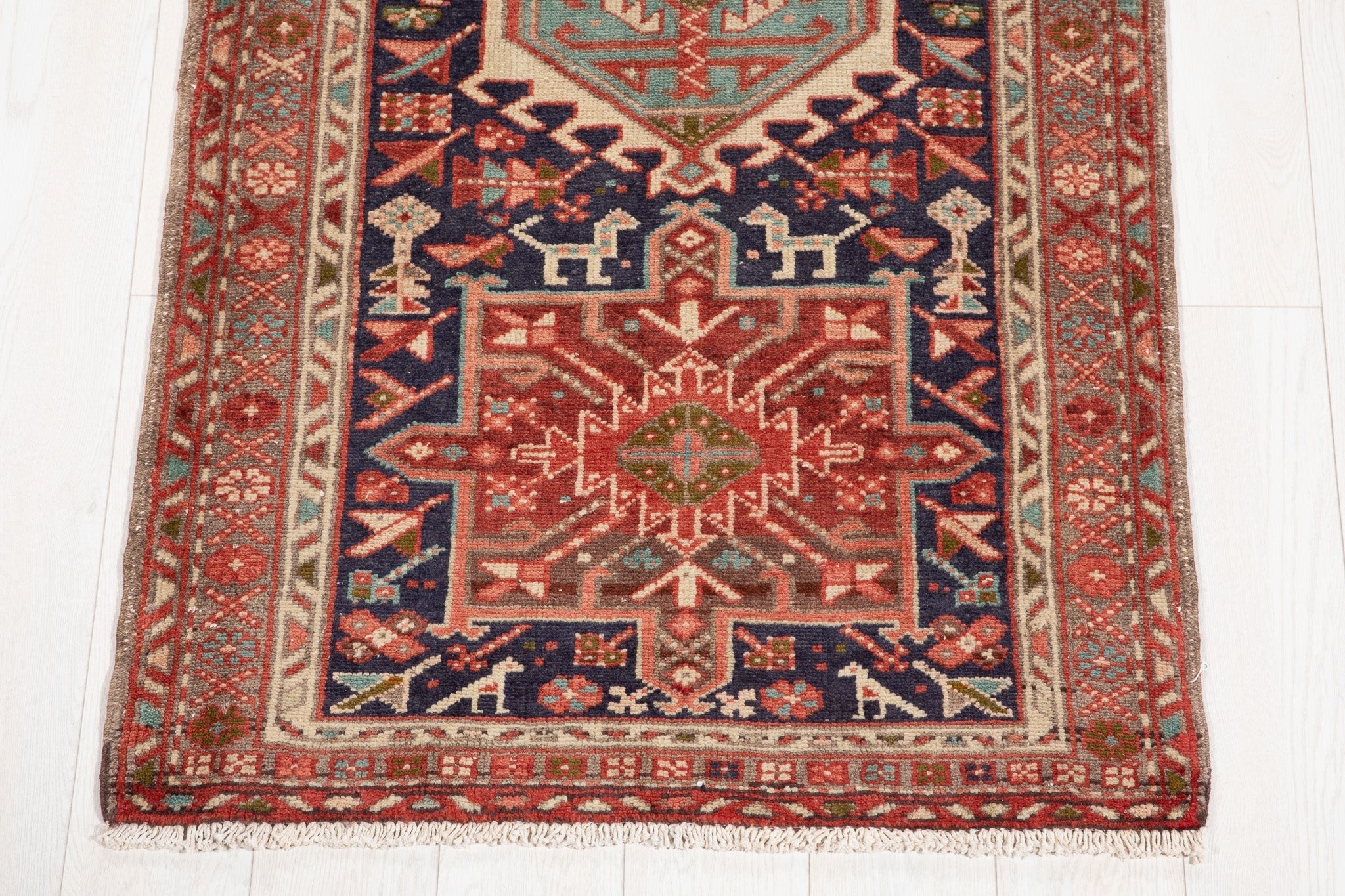 Hand-Knotted Vintage Wool Runner Rug – 10' 9" x 2' 10" (327 x 87 cm) - Yasi & Fara