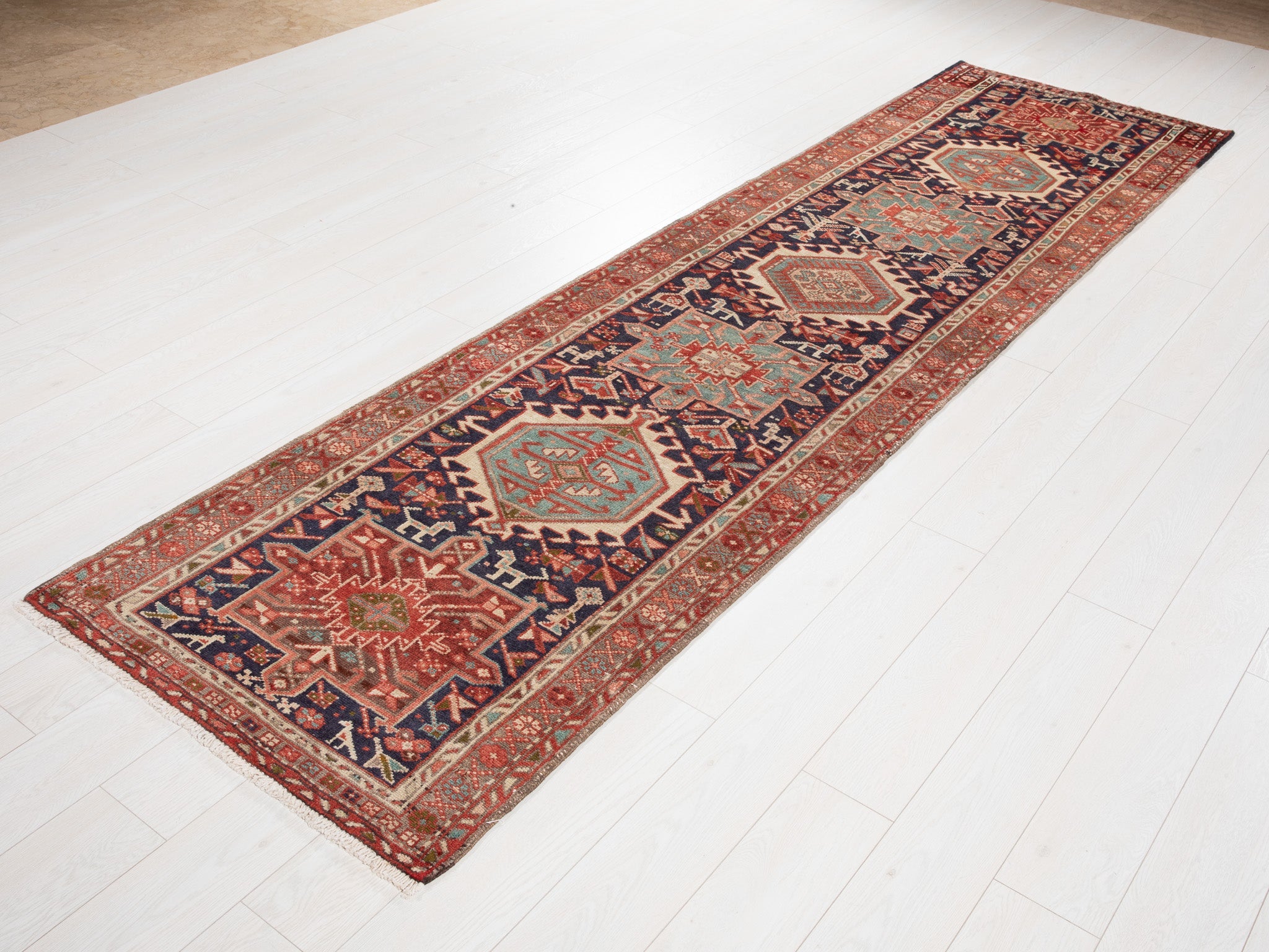 Hand-Knotted Vintage Wool Runner Rug – 10' 9" x 2' 10" (327 x 87 cm) - Yasi & Fara