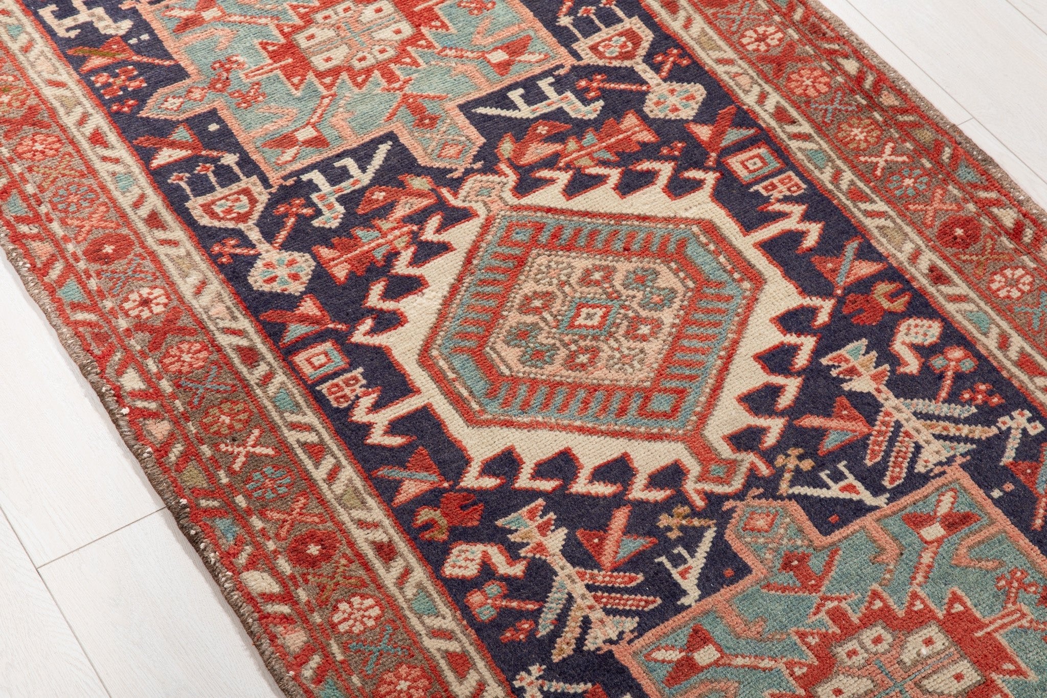 Hand-Knotted Vintage Wool Runner Rug – 10' 9" x 2' 10" (327 x 87 cm) - Yasi & Fara