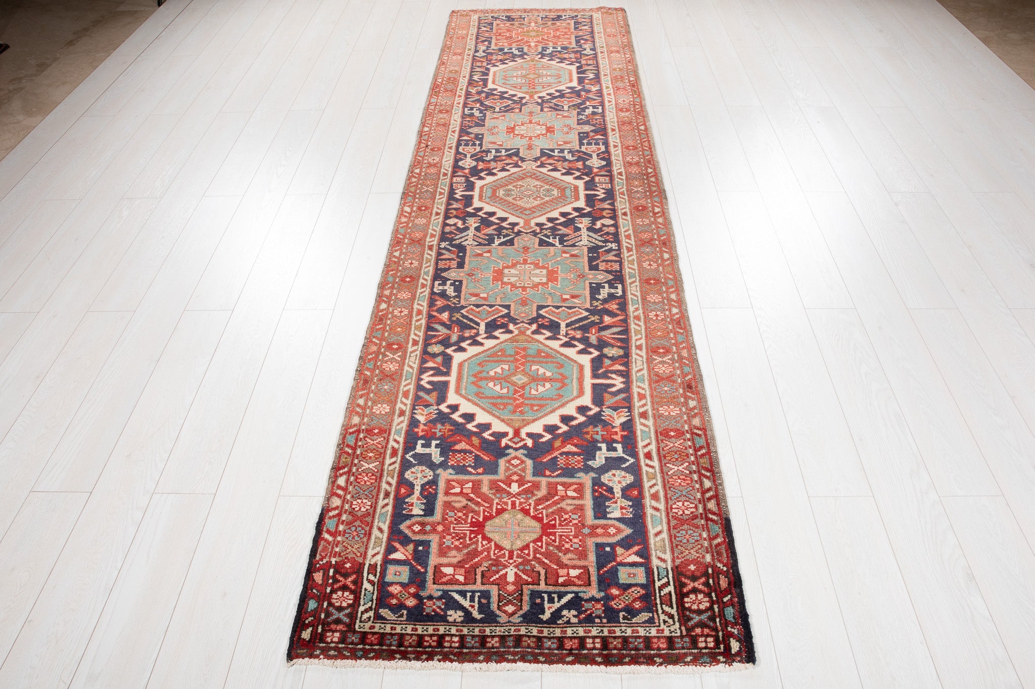 Hand-Knotted Vintage Wool Runner Rug – 10' 9" x 2' 10" (327 x 87 cm) - Yasi & Fara