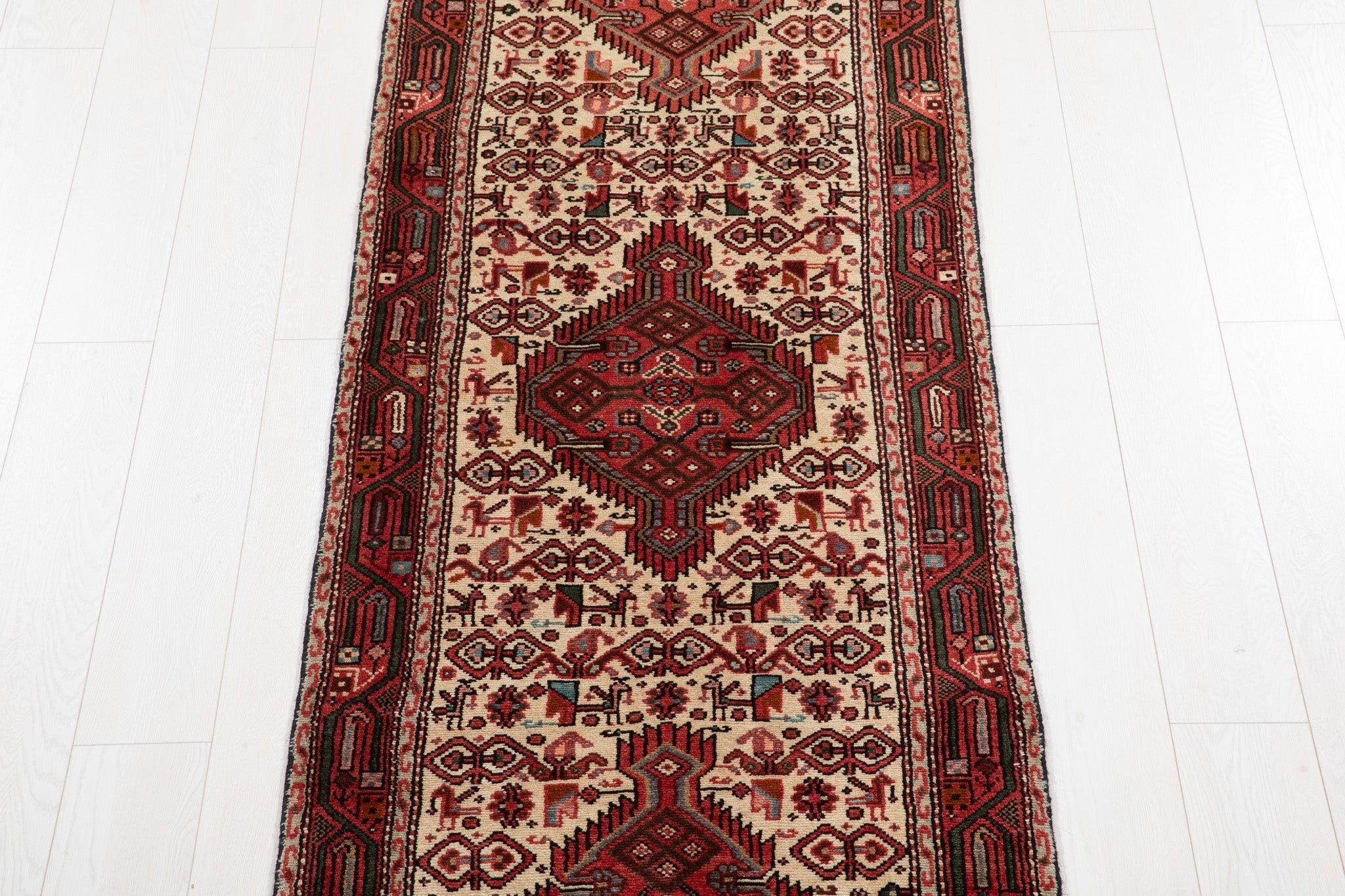 Hand-Knotted Vintage Wool Runner Rug – 10' 11" x 2' 7" (332 x 80 cm) - Yasi & Fara