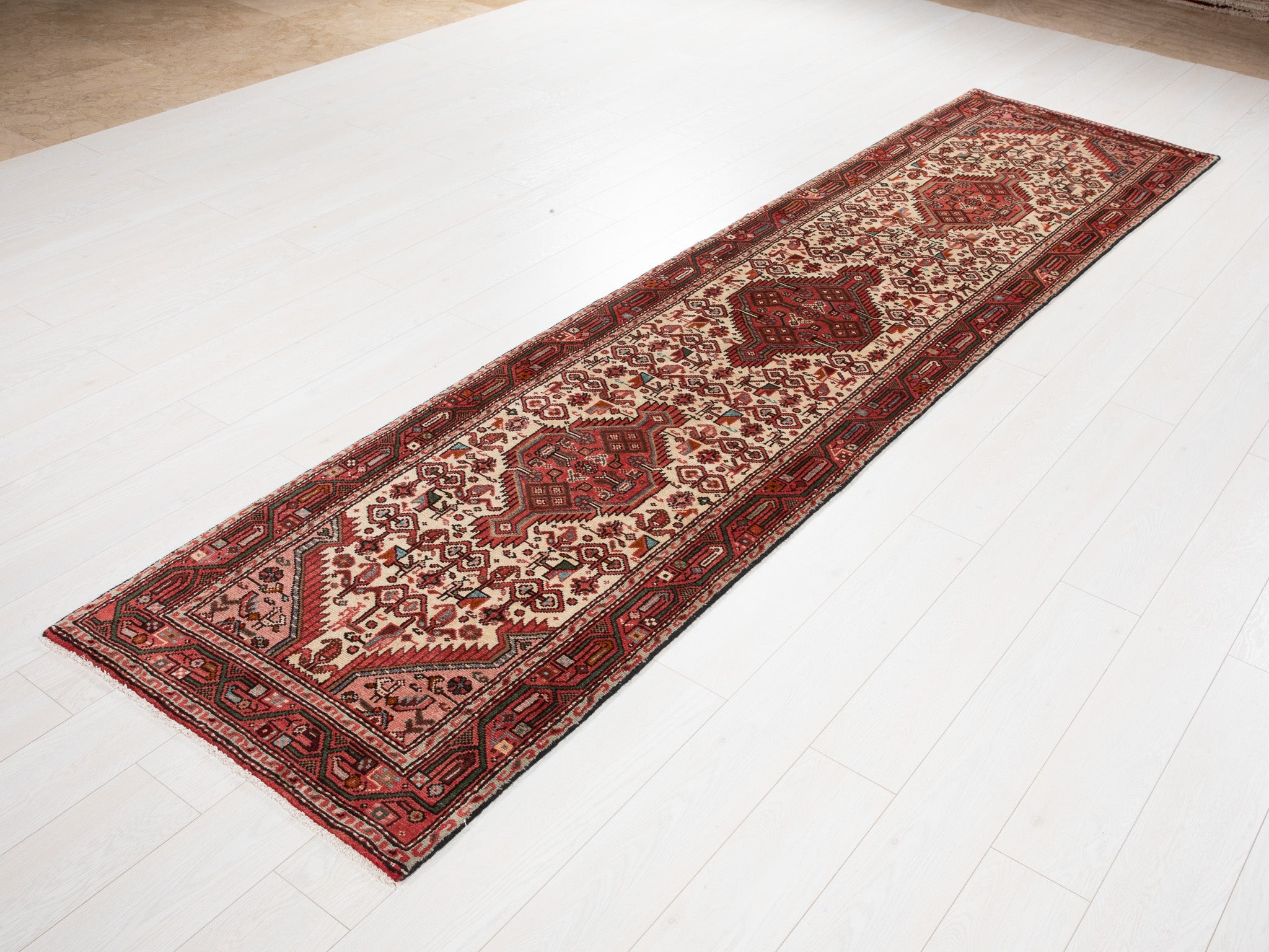 Hand-Knotted Vintage Wool Runner Rug – 10' 11" x 2' 7" (332 x 80 cm) - Yasi & Fara