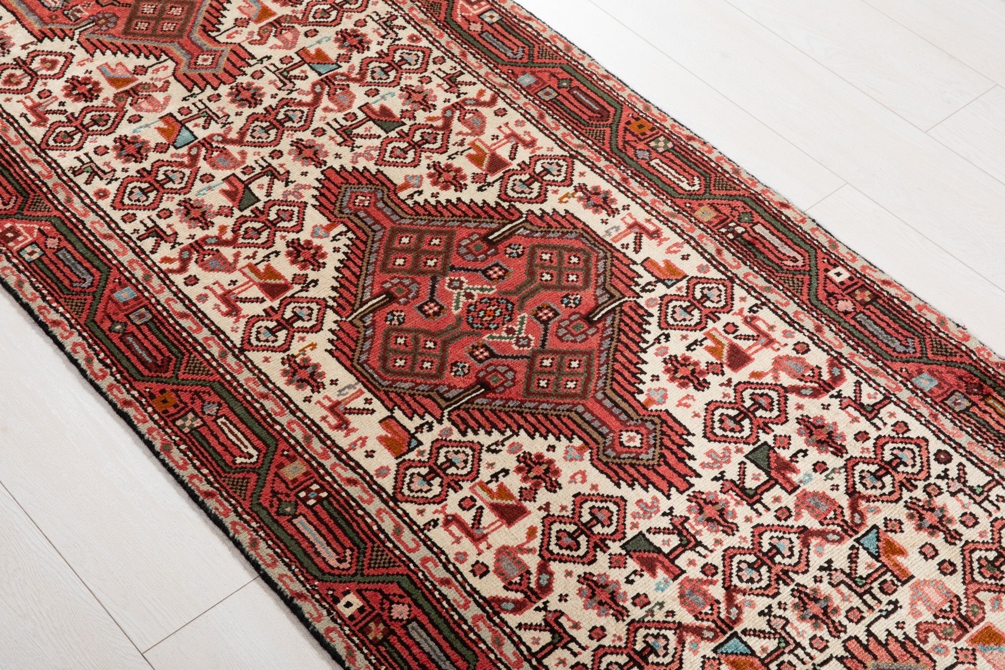 Hand-Knotted Vintage Wool Runner Rug – 10' 11" x 2' 7" (332 x 80 cm) - Yasi & Fara