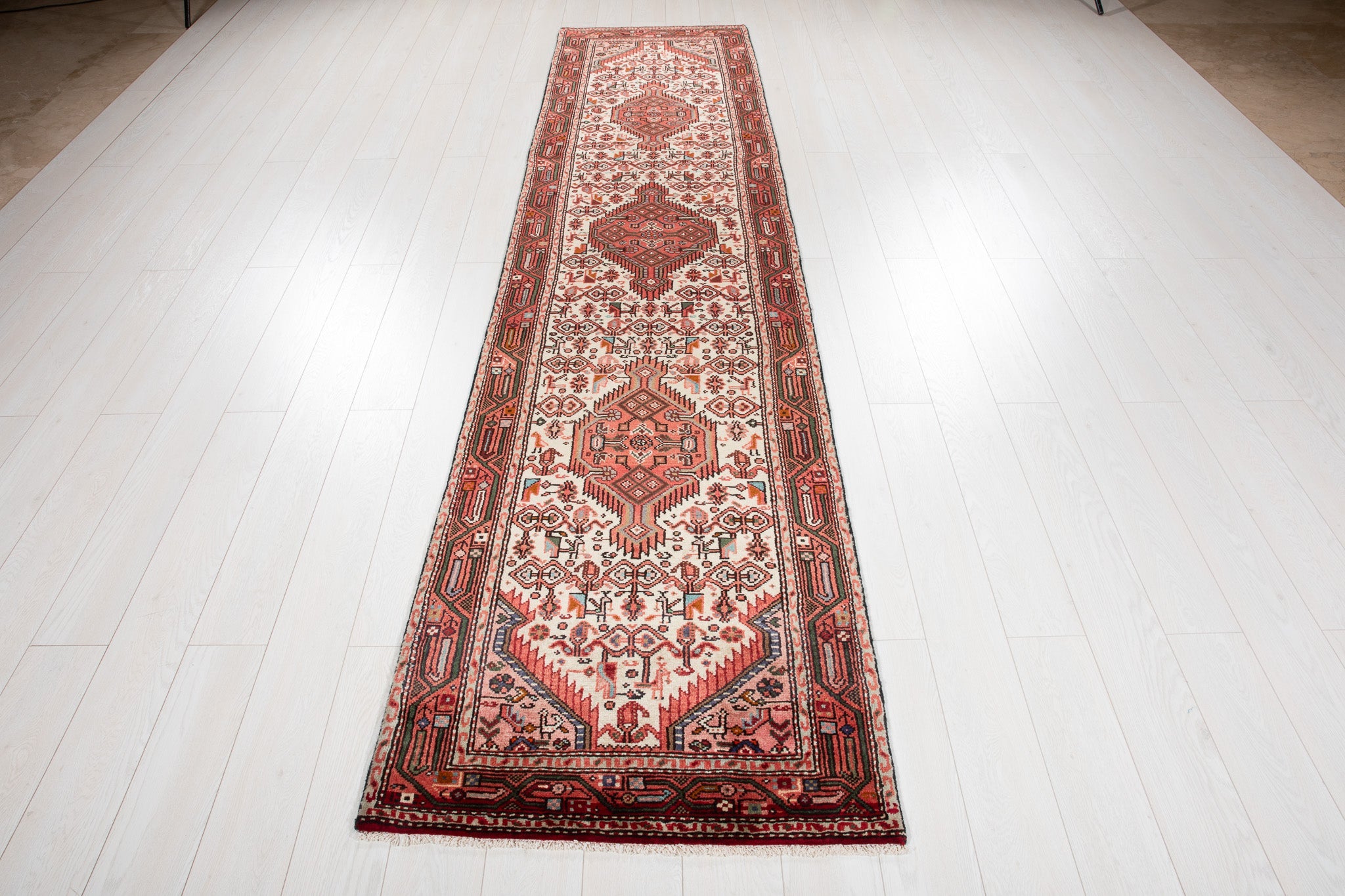 Hand-Knotted Vintage Wool Runner Rug – 10' 11" x 2' 7" (332 x 80 cm) - Yasi & Fara