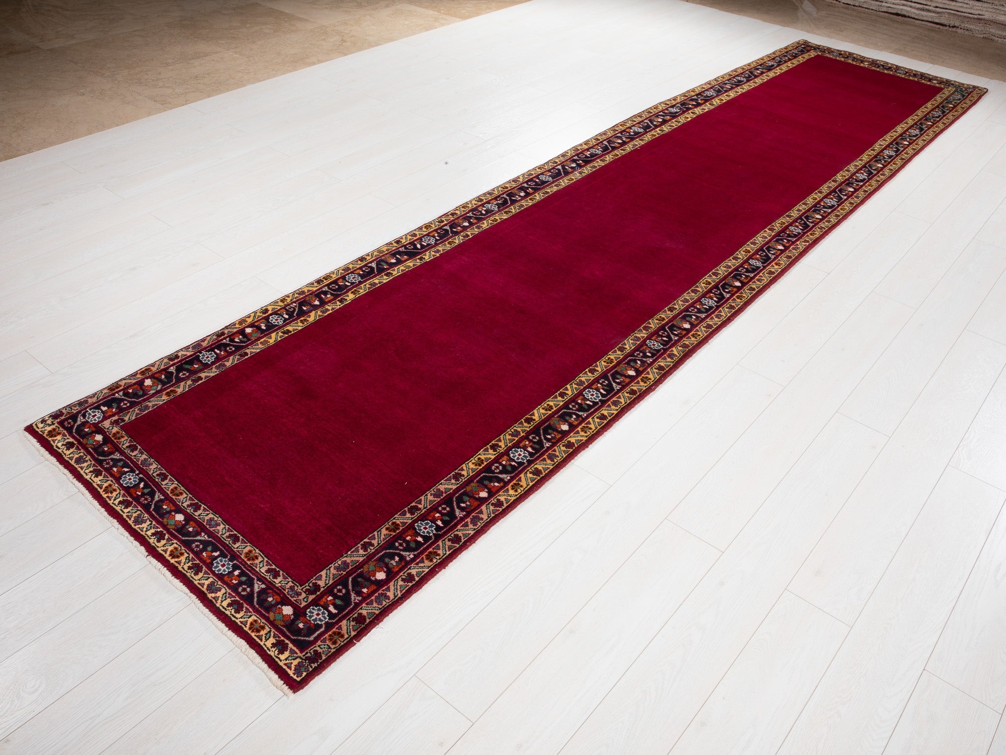 Hand-Knotted Vintage Wool Runner Rug – 13' 10" x 3' 5" (422 x 105 cm) - Yasi & Fara