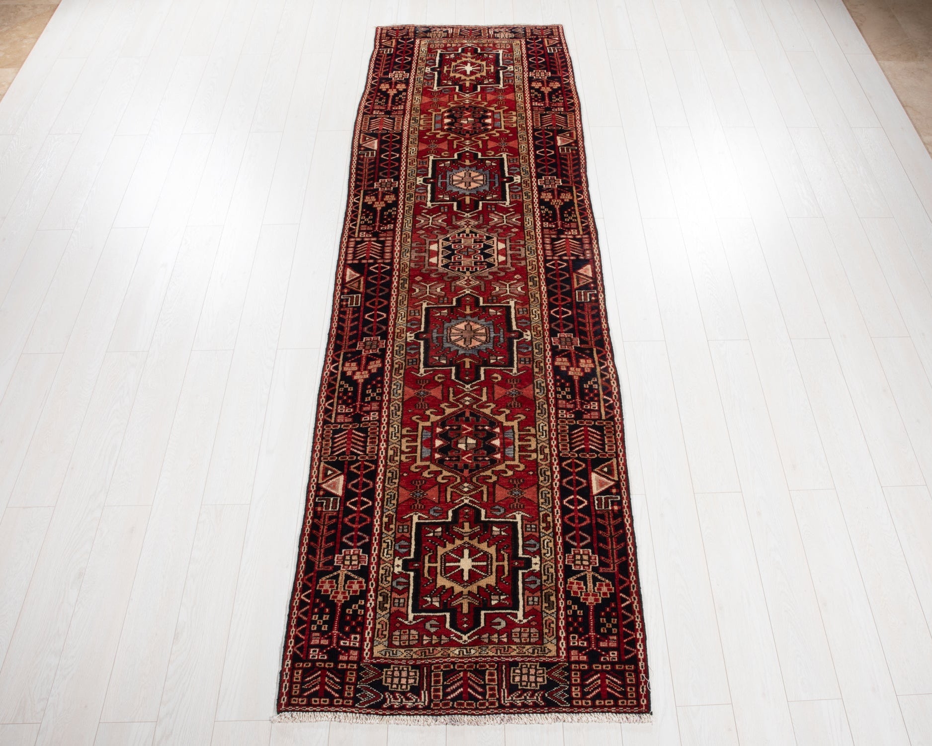 Hand-Knotted Vintage Wool Runner Rug – 10' 8" x 3' 2" (326 × 96 cm) - Yasi & Fara