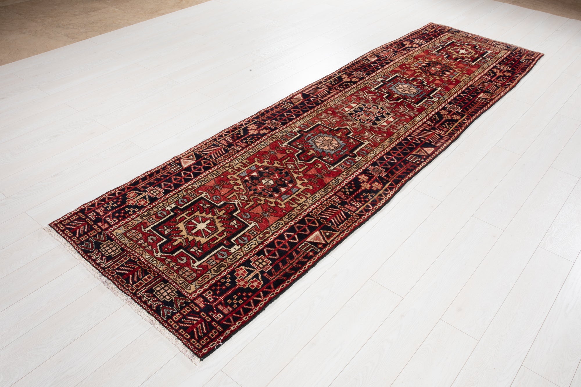 Hand-Knotted Vintage Wool Runner Rug – 10' 8" x 3' 2" (326 × 96 cm) - Yasi & Fara