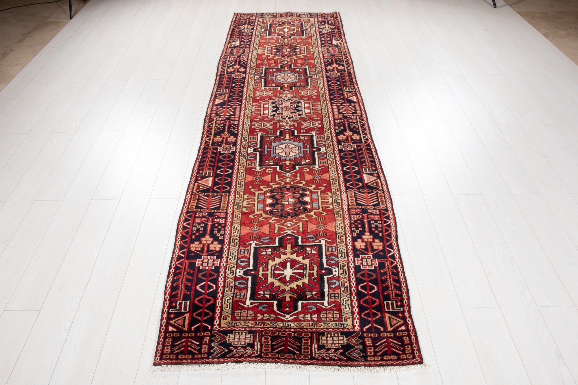Hand-Knotted Vintage Wool Runner Rug – 10' 8" x 3' 2" (326 × 96 cm) - Yasi & Fara