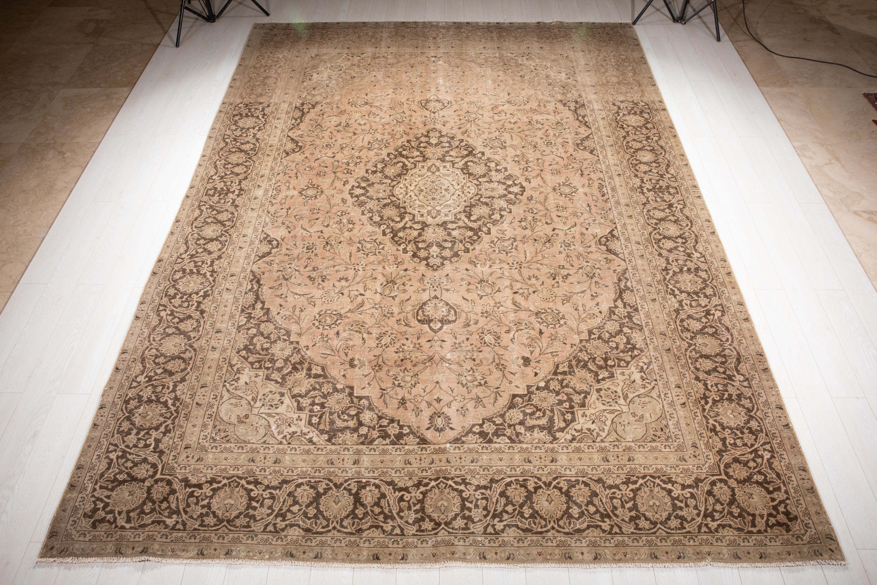 Hand-Knotted Vintage Large Wool Area Rug Faded – 12' 5" x 9' 1" (378 x 277 cm) - Yasi & Fara