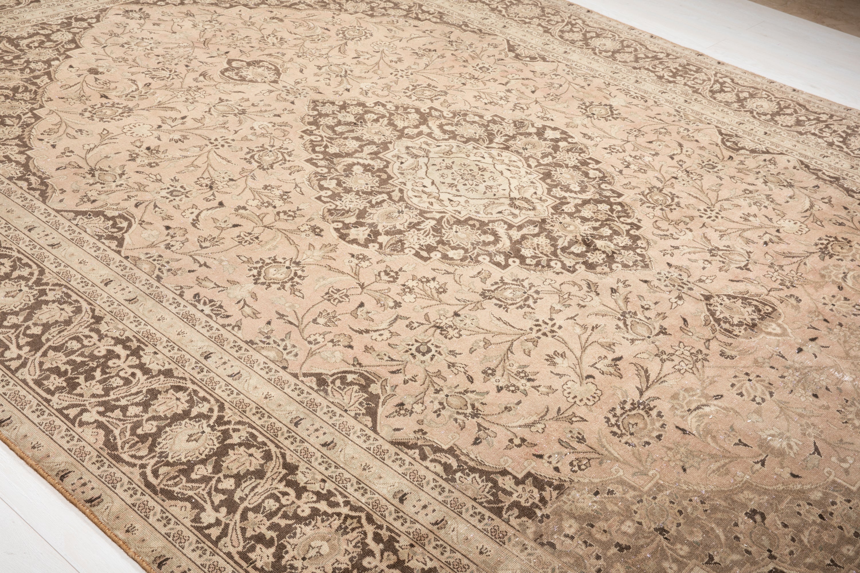 Hand-Knotted Vintage Large Wool Area Rug Faded – 12' 5" x 9' 1" (378 x 277 cm) - Yasi & Fara