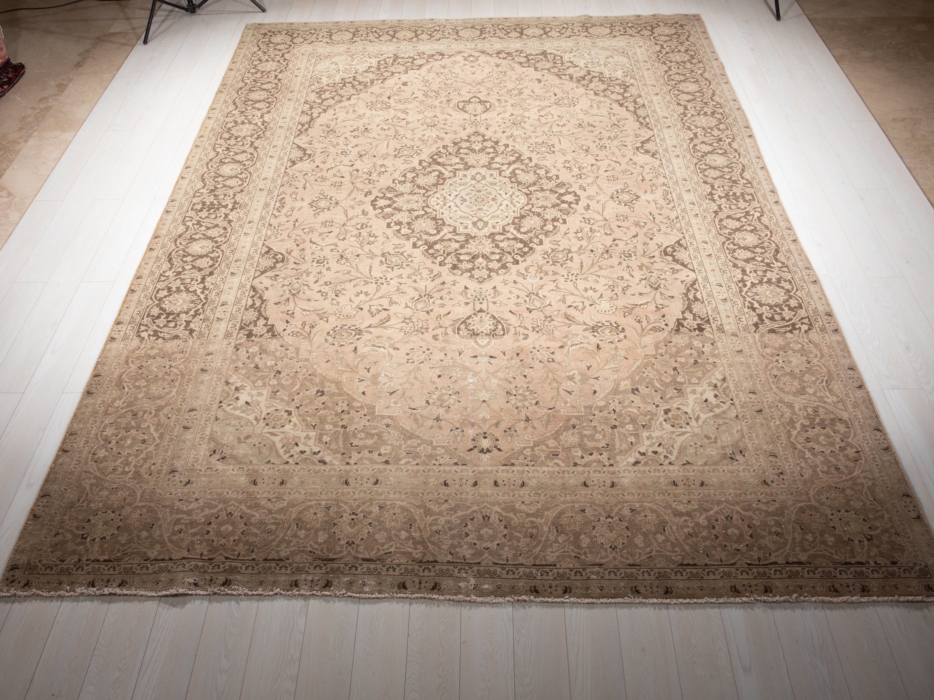 Hand-Knotted Vintage Large Wool Area Rug Faded – 12' 5" x 9' 1" (378 x 277 cm) - Yasi & Fara