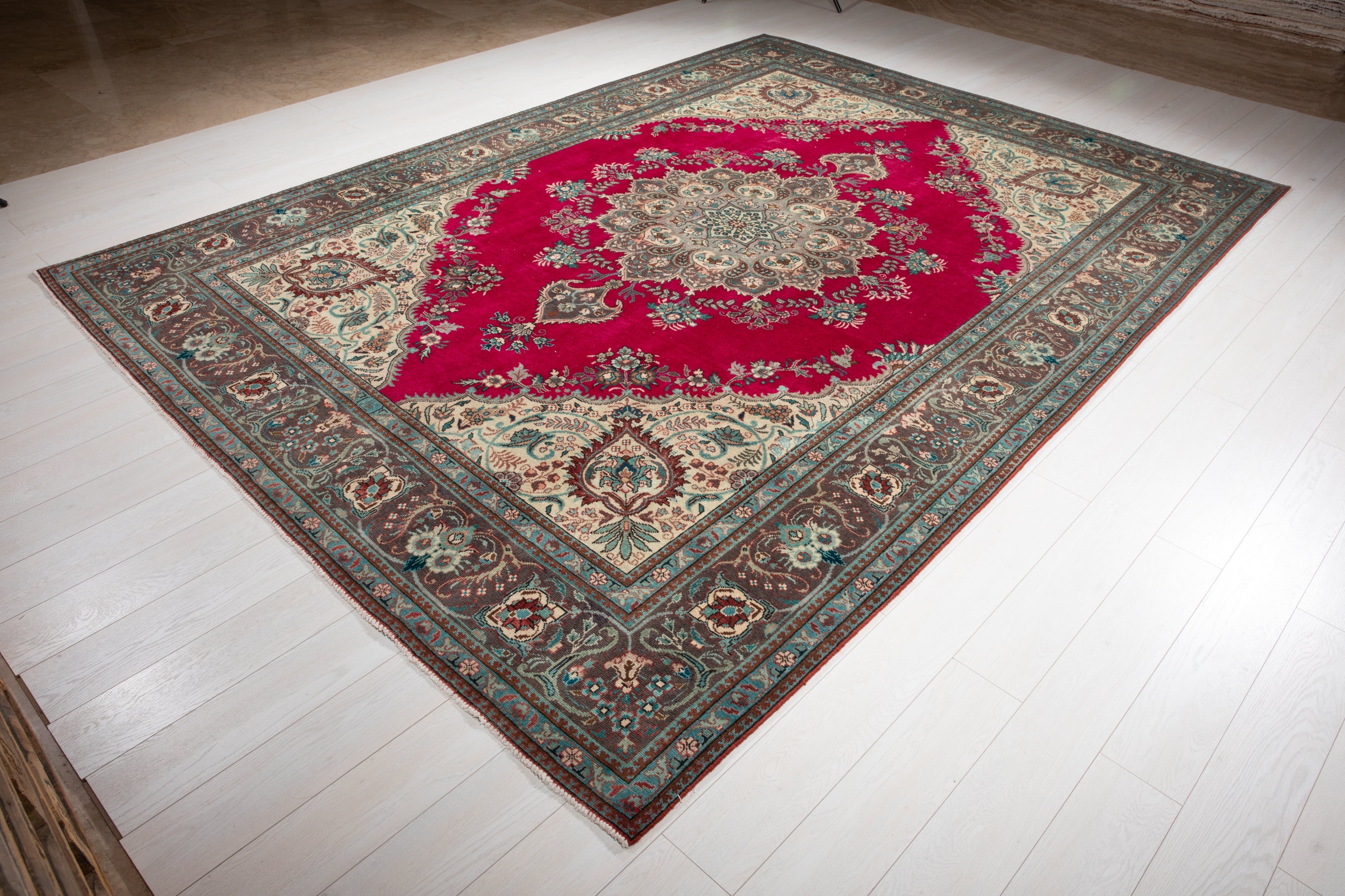 Hand-Knotted Vintage Large Wool Area Rug – 11' 3" x 8' (342 x 245 cm) - Yasi & Fara