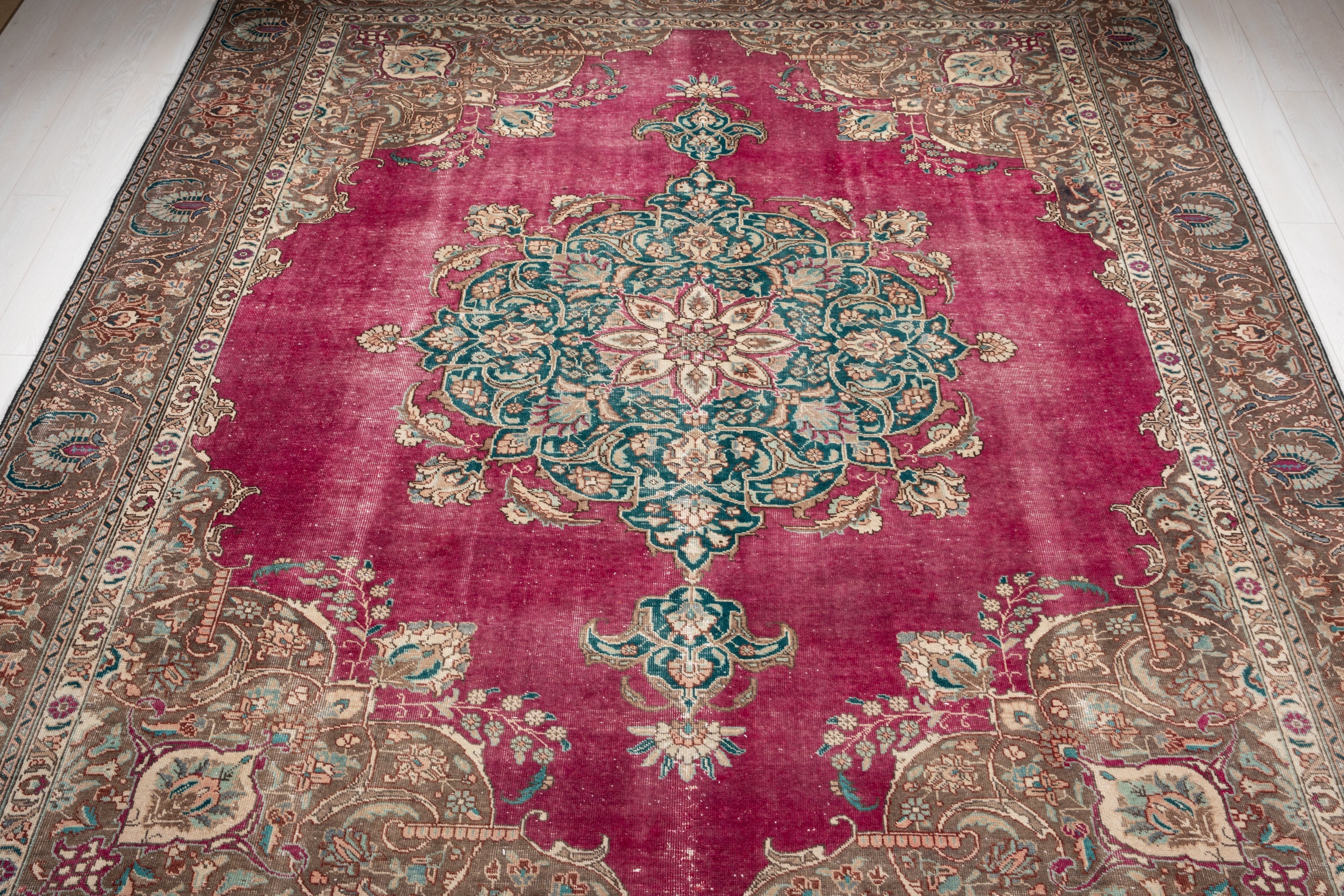 Hand-Knotted Vintage Large Wool Area Rug Faded – 12' 4" x 9' 6" (376 x 290 cm) - Yasi & Fara