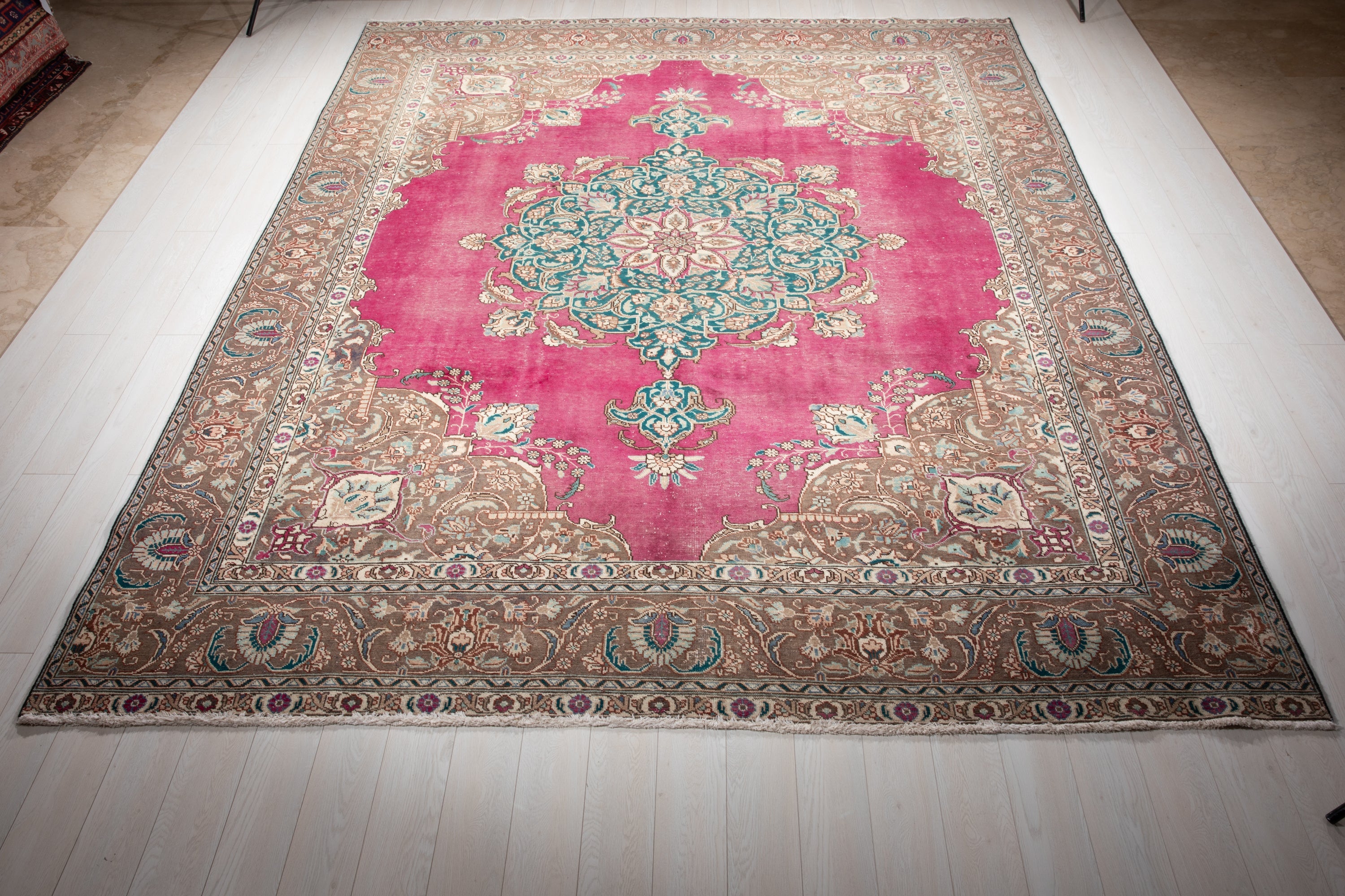 Hand-Knotted Vintage Large Wool Area Rug Faded – 12' 4" x 9' 6" (376 x 290 cm) - Yasi & Fara