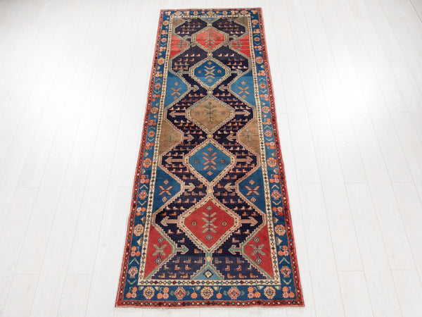 9' 1" x 3' Excellent Hand-Knotted Vintage Tribal Runner Rug