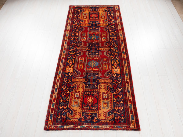 9' 10" x 3' 11" Excellent Hand-Knotted Vintage Collectible Tribal Runner Rug