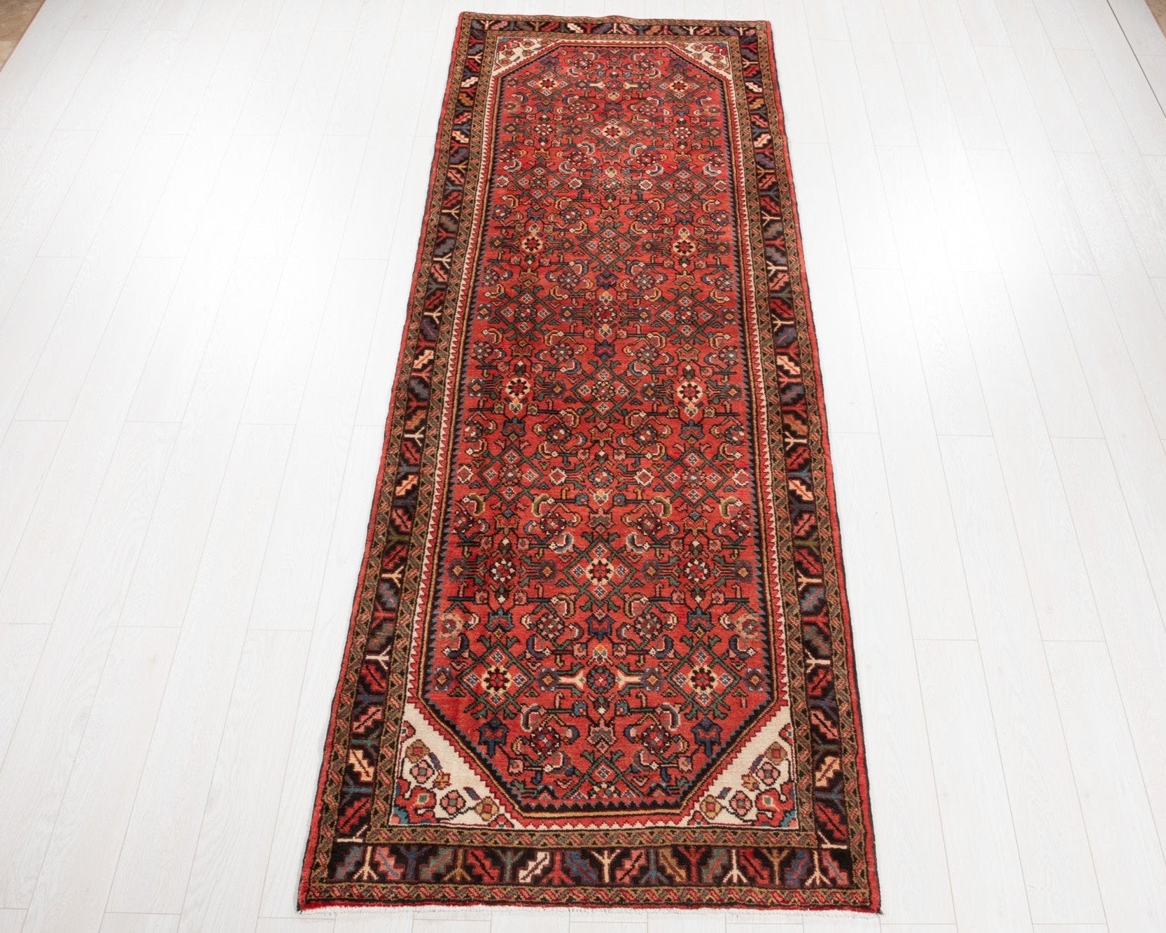 Hand-Knotted Vintage Wool Runner Rug – 10' 3" x 3' 7" (312 x 110 cm) - Yasi & Fara