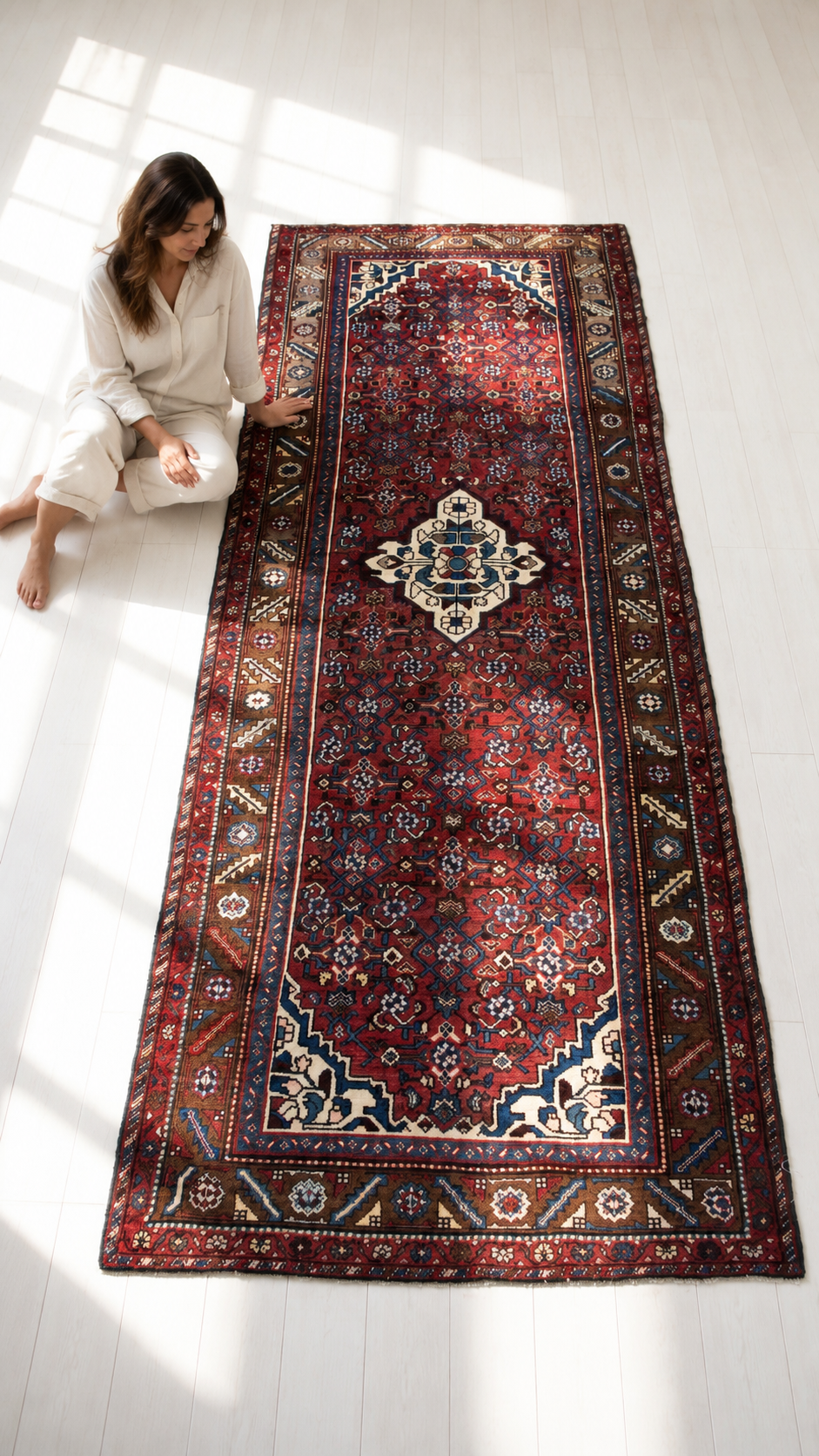 Hand-Knotted Vintage Wool Runner Rug – 10' 6" x 4' 4" (319 × 133 cm) - Yasi & Fara