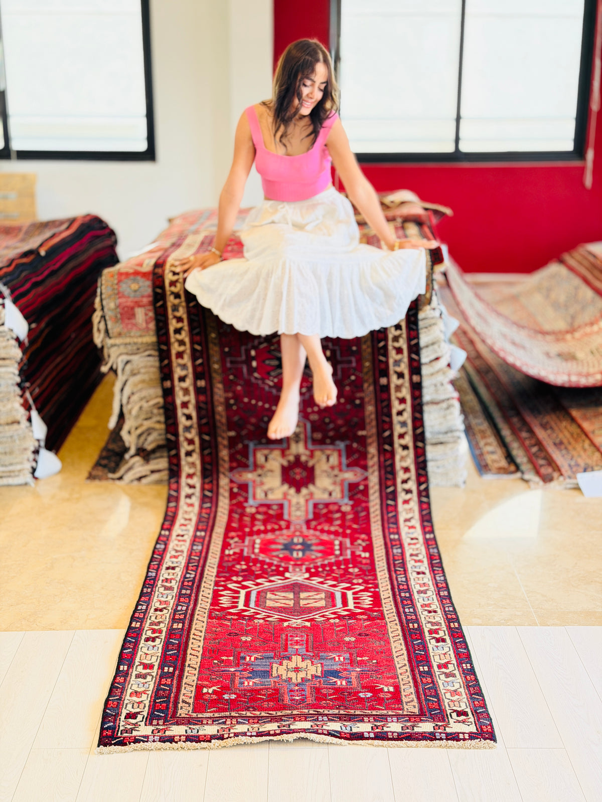 Vintage Mixed-Medallion Runner Rug, Red & Brown – 10' 8" x 3' 3" (324 x 99 cm)
