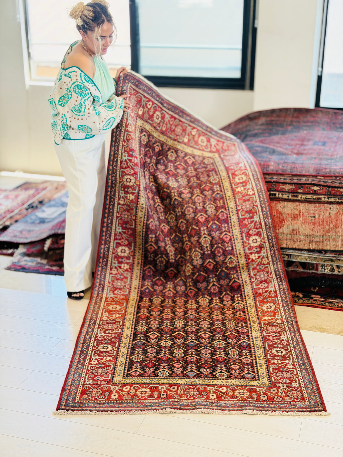 Rare Semi-Antique Allover Hand-Knotted Wool Rug, Muted Navy Blue – 7' 9" x 3' 8" (237 x 112 cm)