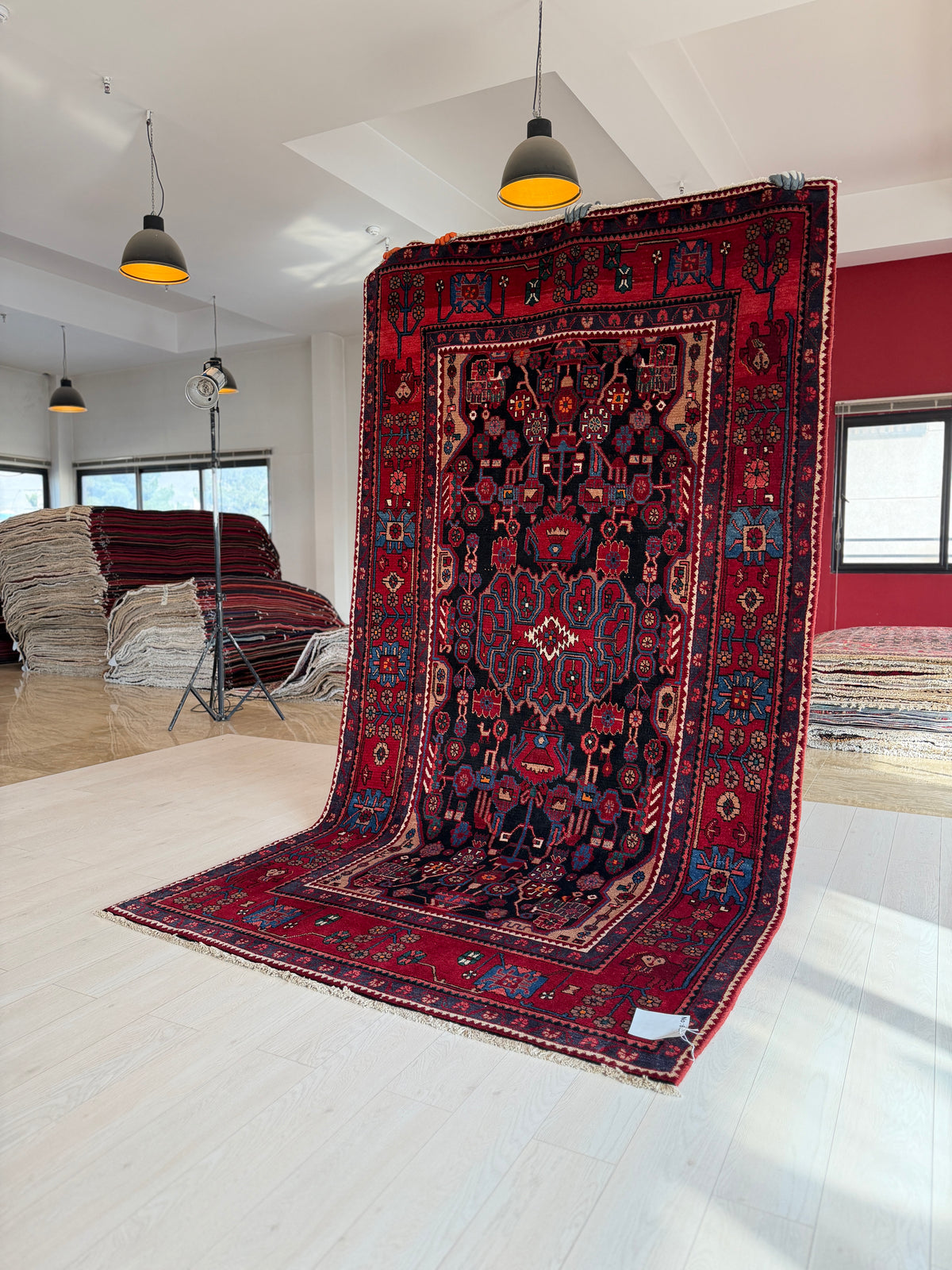 Vintage Black & Red Geometric Allover Wool Rug – 9' 10" x 5' 3" (300 x 161 cm)