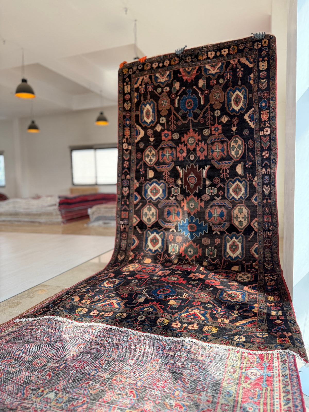 Rare Collectible Antique Black & Rust Red Wool Rug – 10' 6" x 5' 1" (321 x 154 cm)