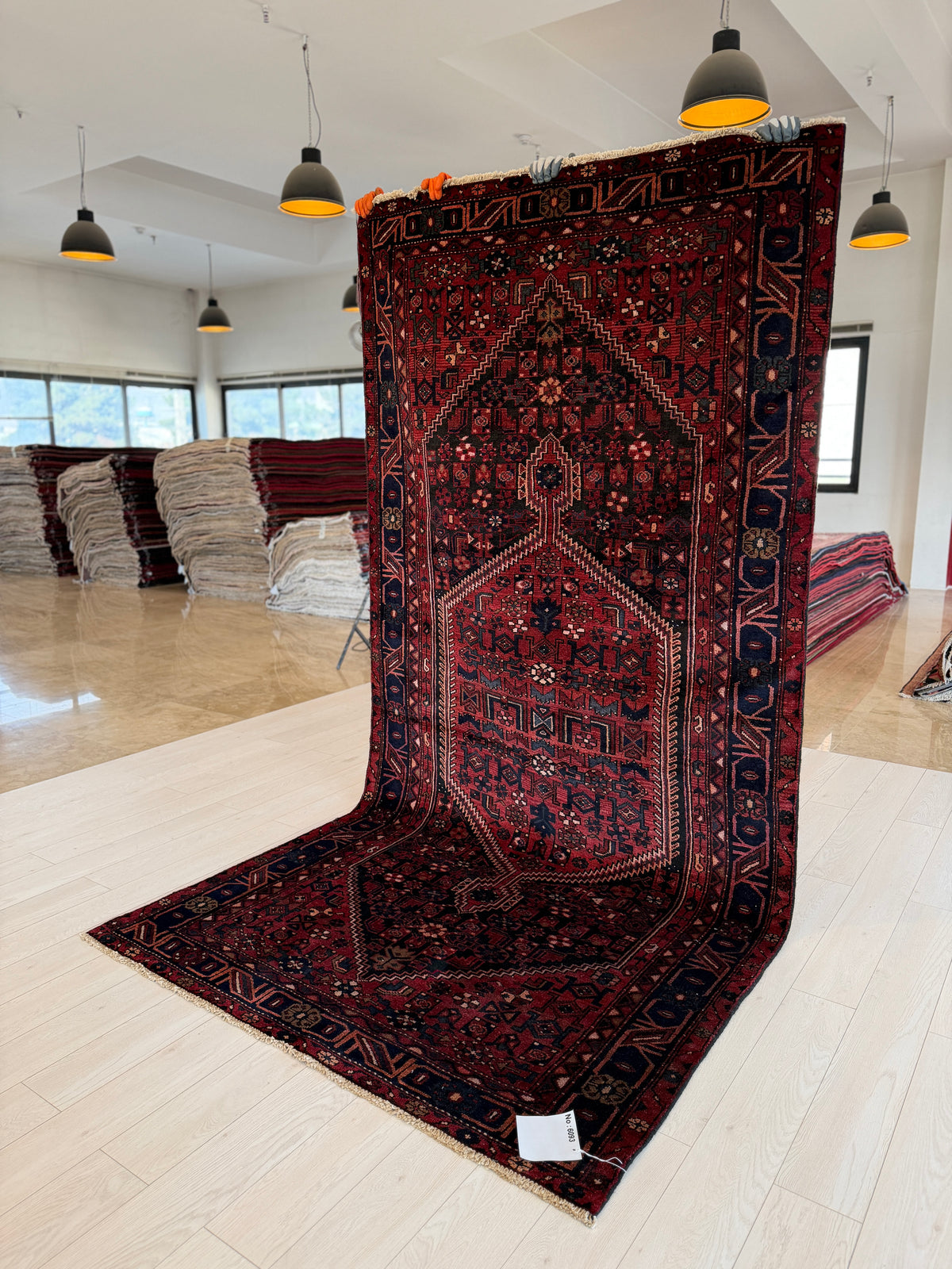 Vintage Black & Rust Red Geometric Allover Wool Rug – 9' 10" x 4' 10" (300 x 148 cm)